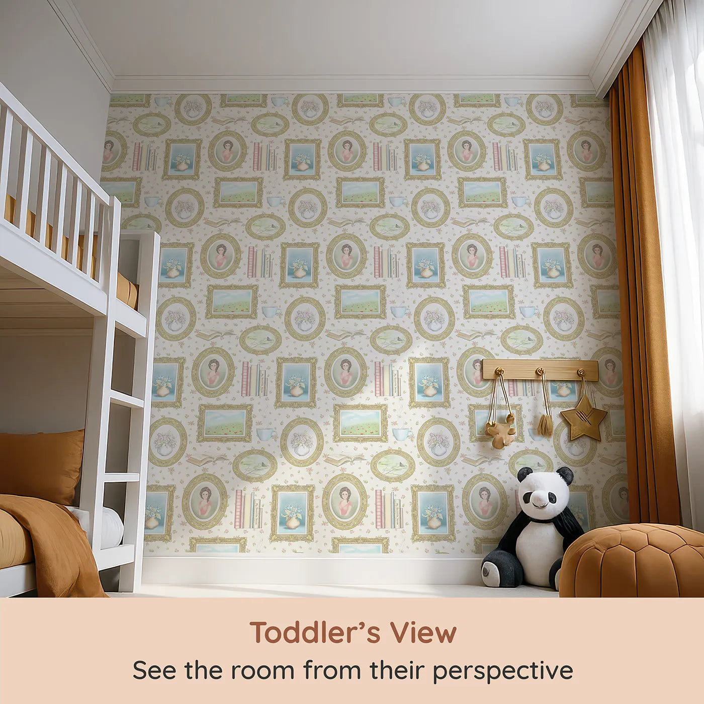 Whimsy Tots Vintage Treasures Gallery Wallpaper (W2023) from your child's view.Where every frame holds a story of beauty and calm.