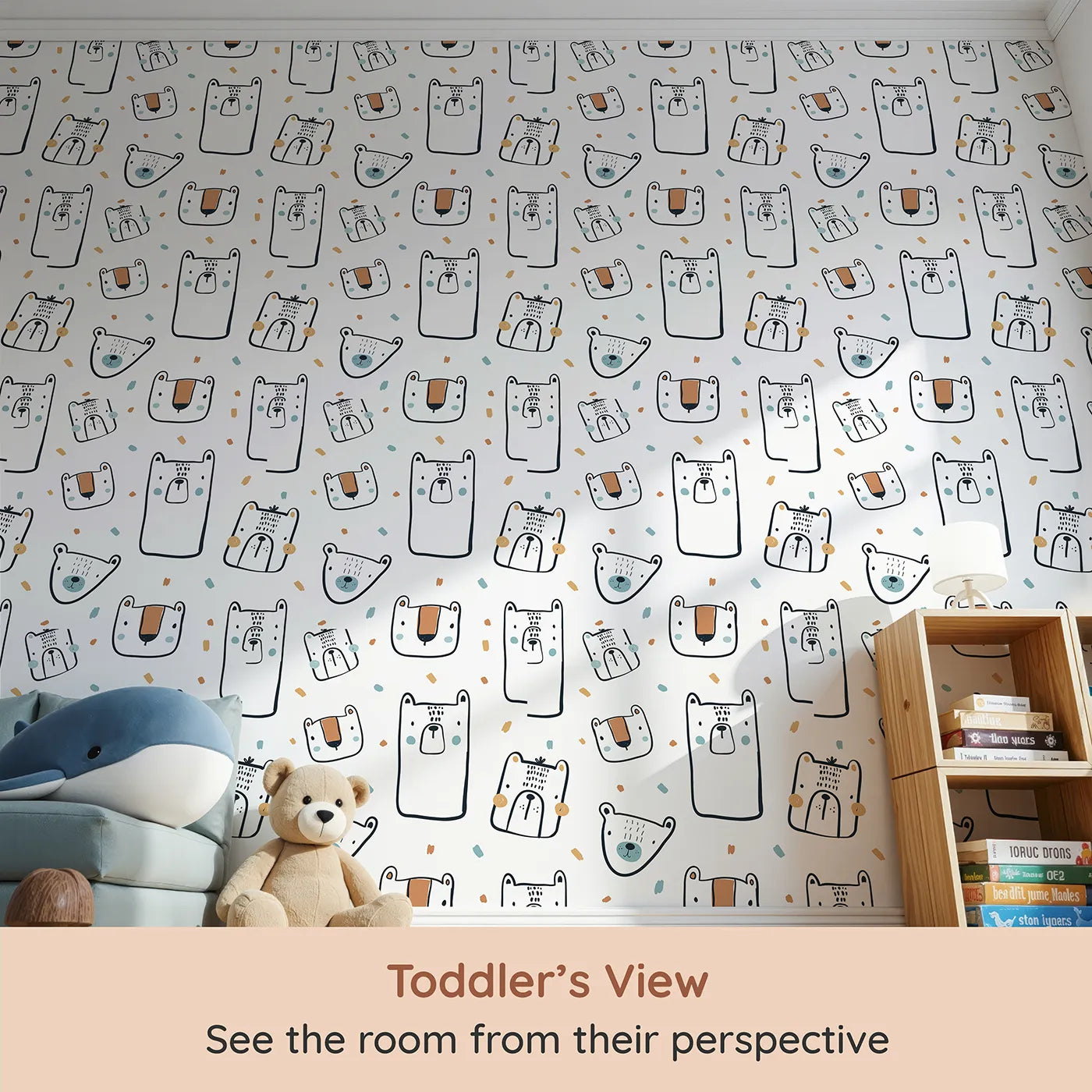 Whimsy Tots Doodle Bear Friends Wallpaper (W2033) from your child's view.Where friendly, hand-drawn bears show off their personalities.