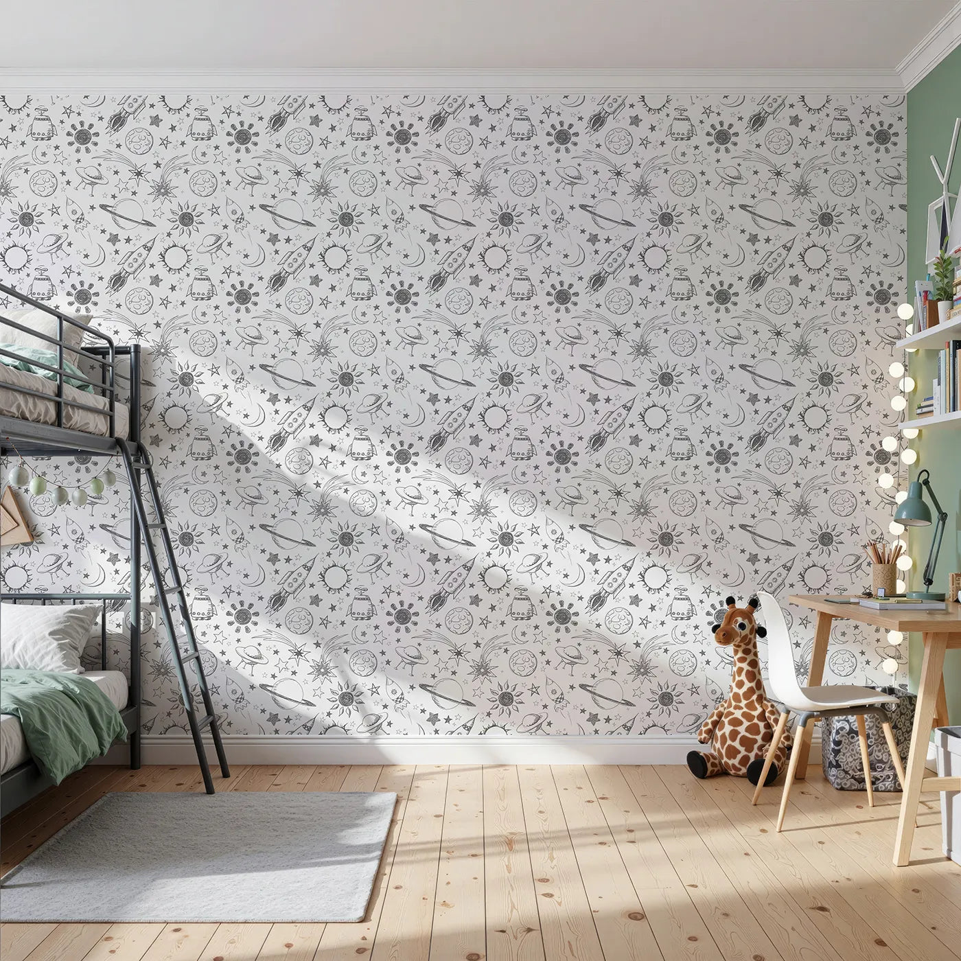 Front view of Whimsy Tots' Space Doodle Galaxy Wallpaper