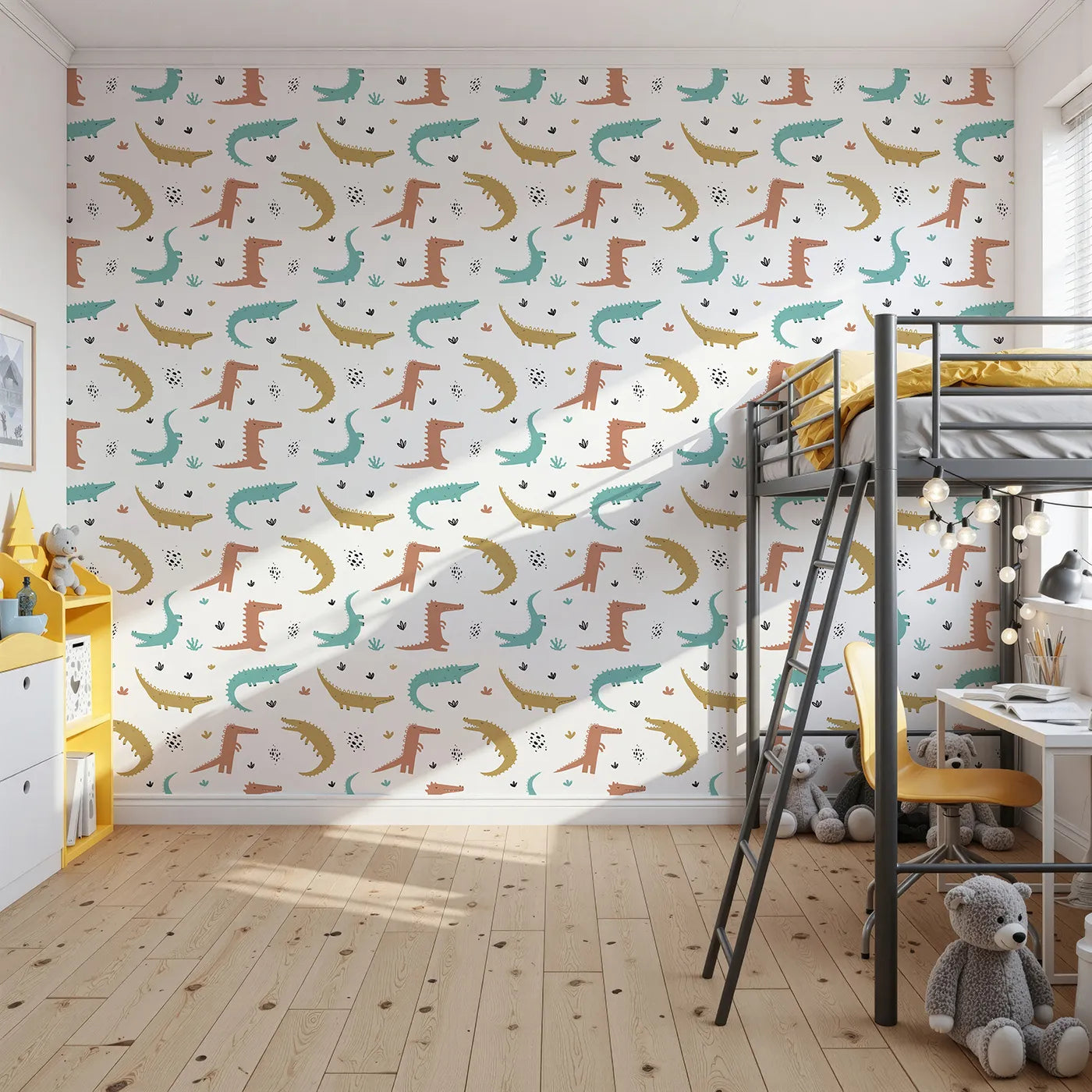 Front view of Whimsy Tots' Snappy Crocodile Friends Wallpaper