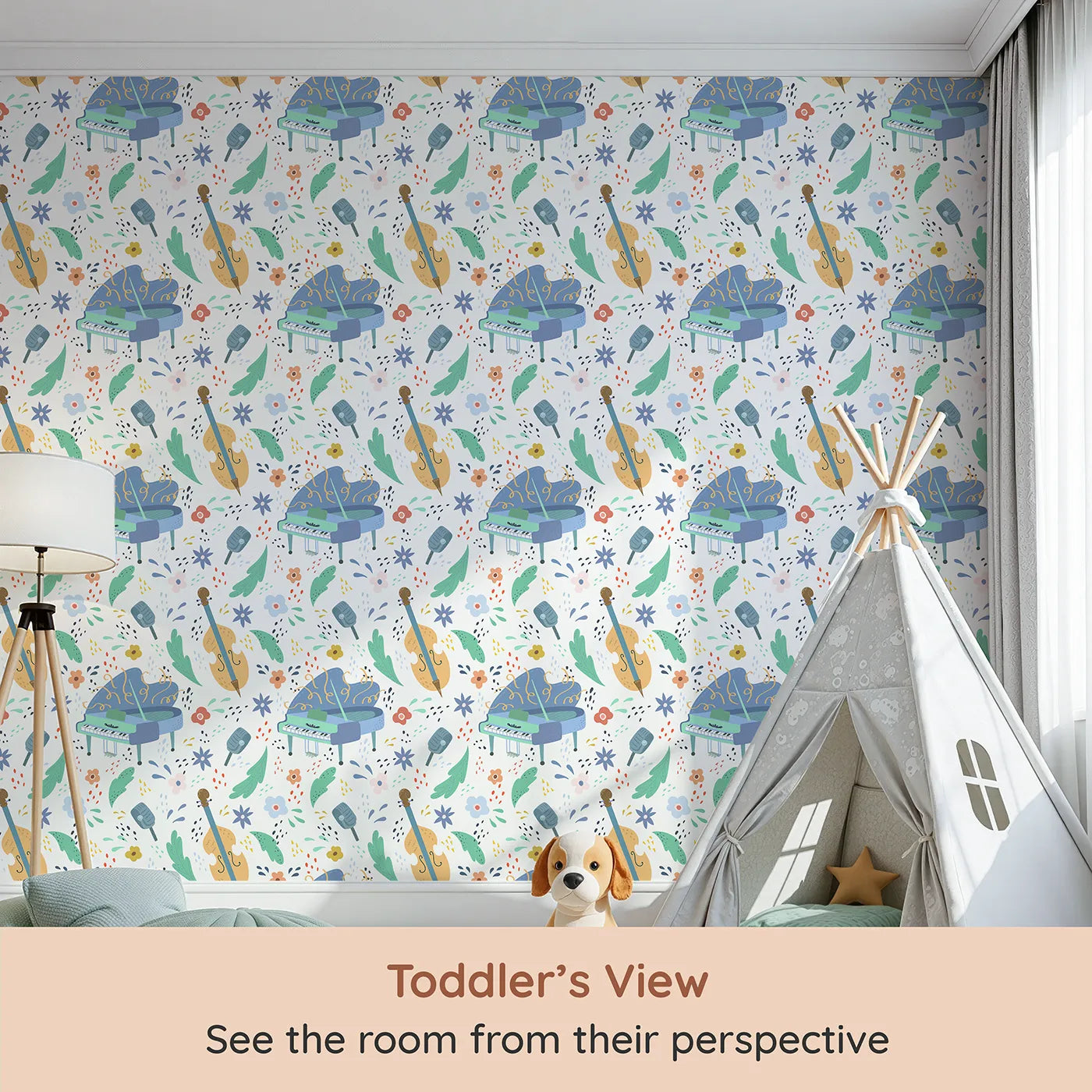 Whimsy Tots Jazz Club Jam Session Wallpaper (W2039) from your child's view.Where the music is always playing and the vibe is always cool.