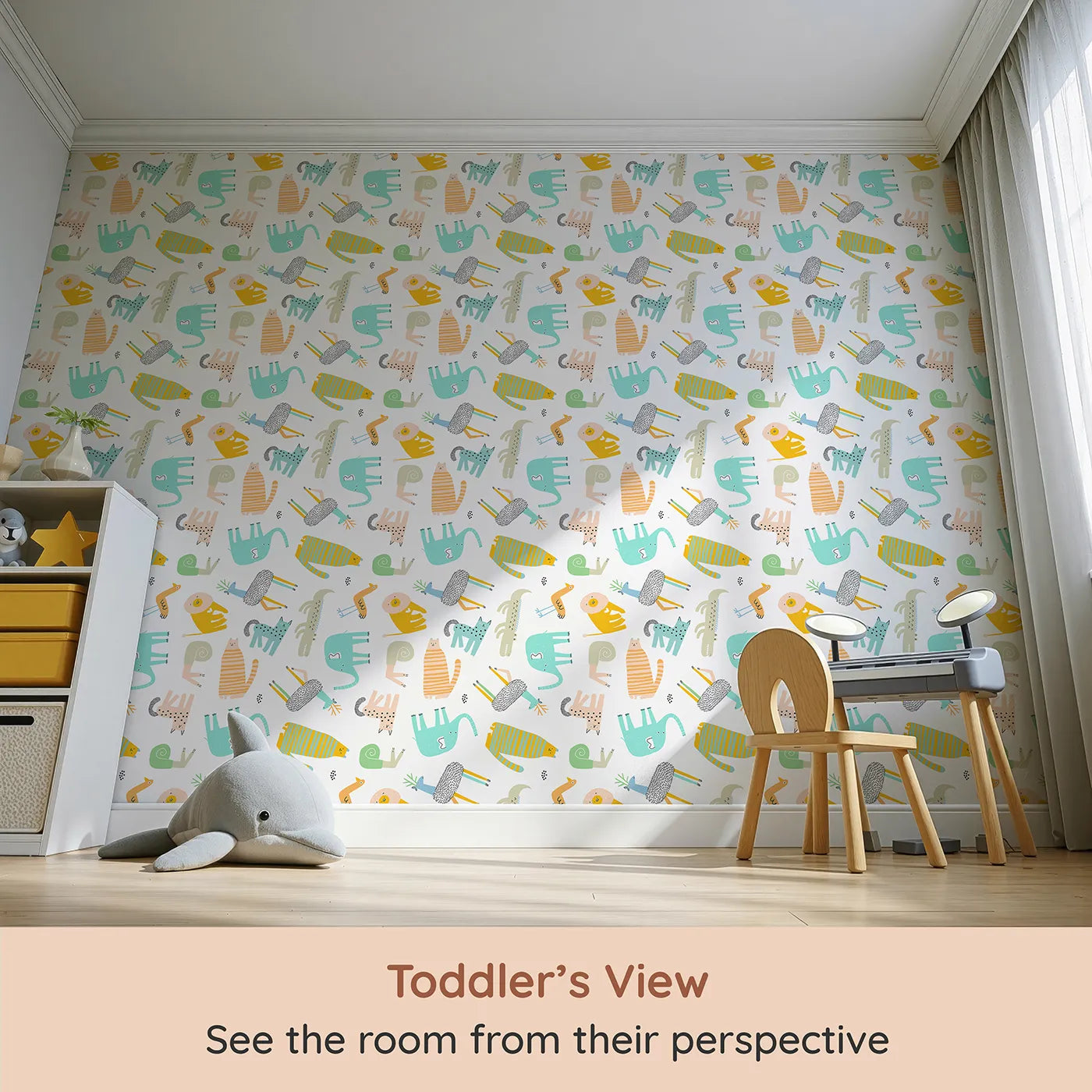 Whimsy Tots Quirky Animal Kingdom Wallpaper (W2052) from your child's view.Where wonderfully weird and happy animals roam free.