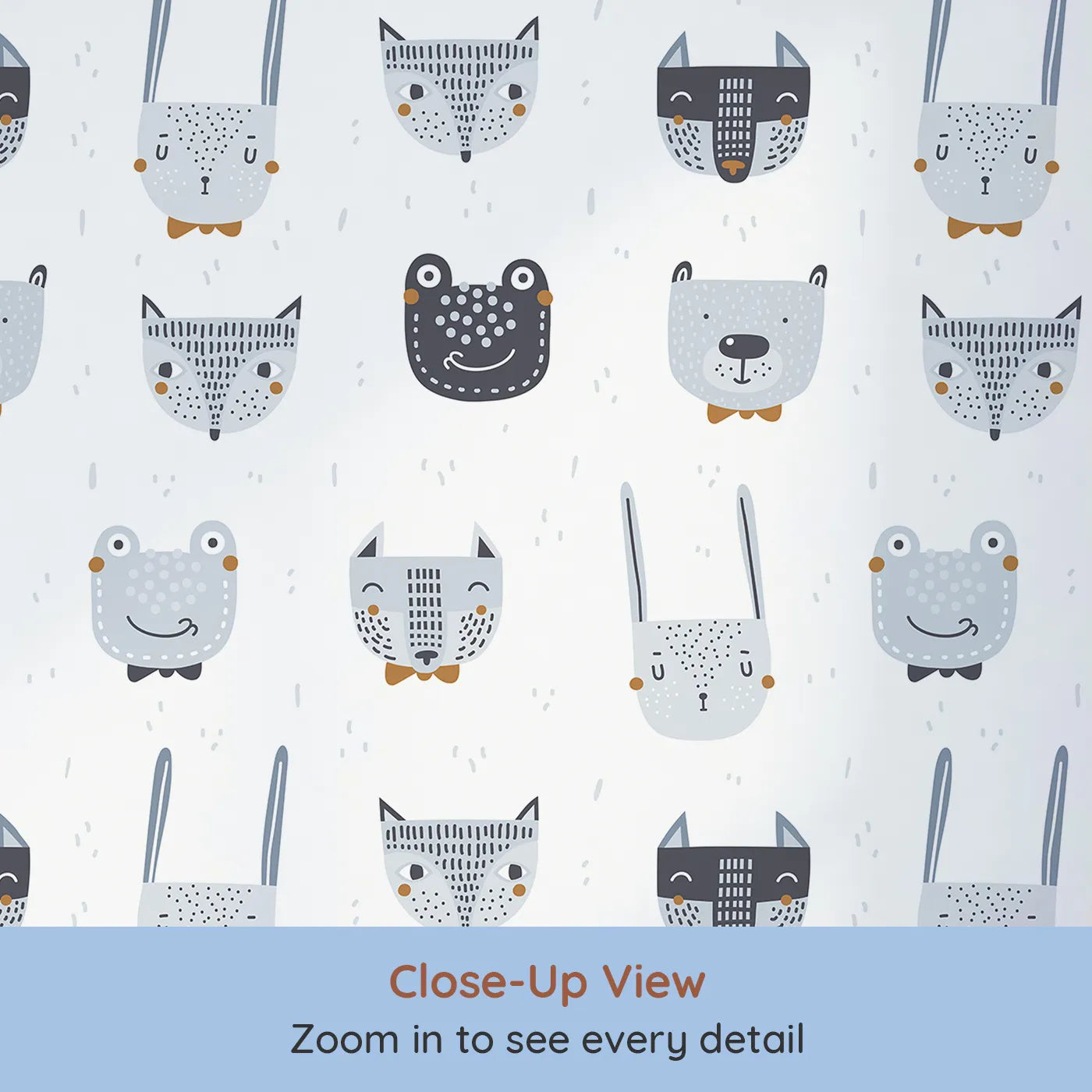 Close-up view of Whimsy Tots' Dapper Animal Portraits Wallpaper (W2064).Where dapper little animals are dressed in their best bow ties.