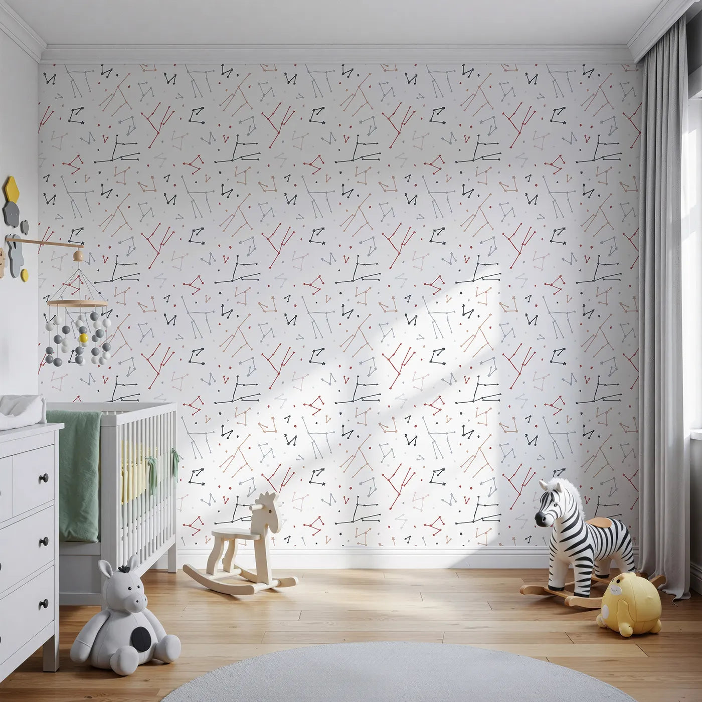 Front view of Whimsy Tots' Abstract Star Constellation Wallpaper
