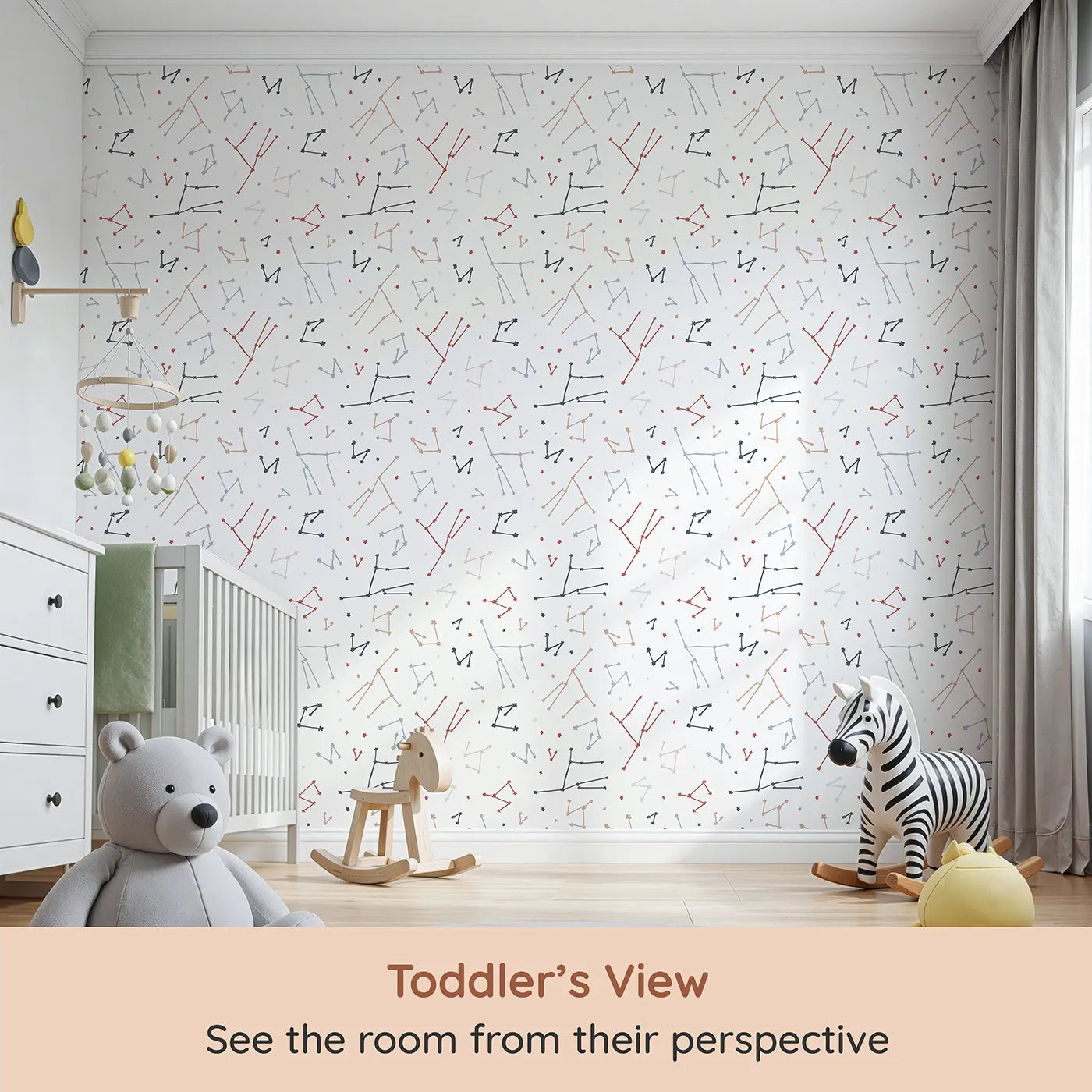 Whimsy Tots Abstract Star Constellation Wallpaper (W2066) from your child's view.Where colorful, abstract stars connect in a playful galaxy.
