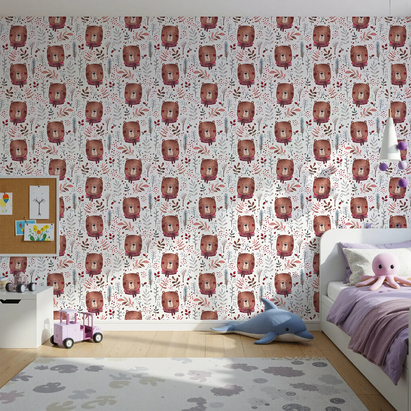 Front view of Whimsy Tots' Watercolor Autumn Bear Wallpaper