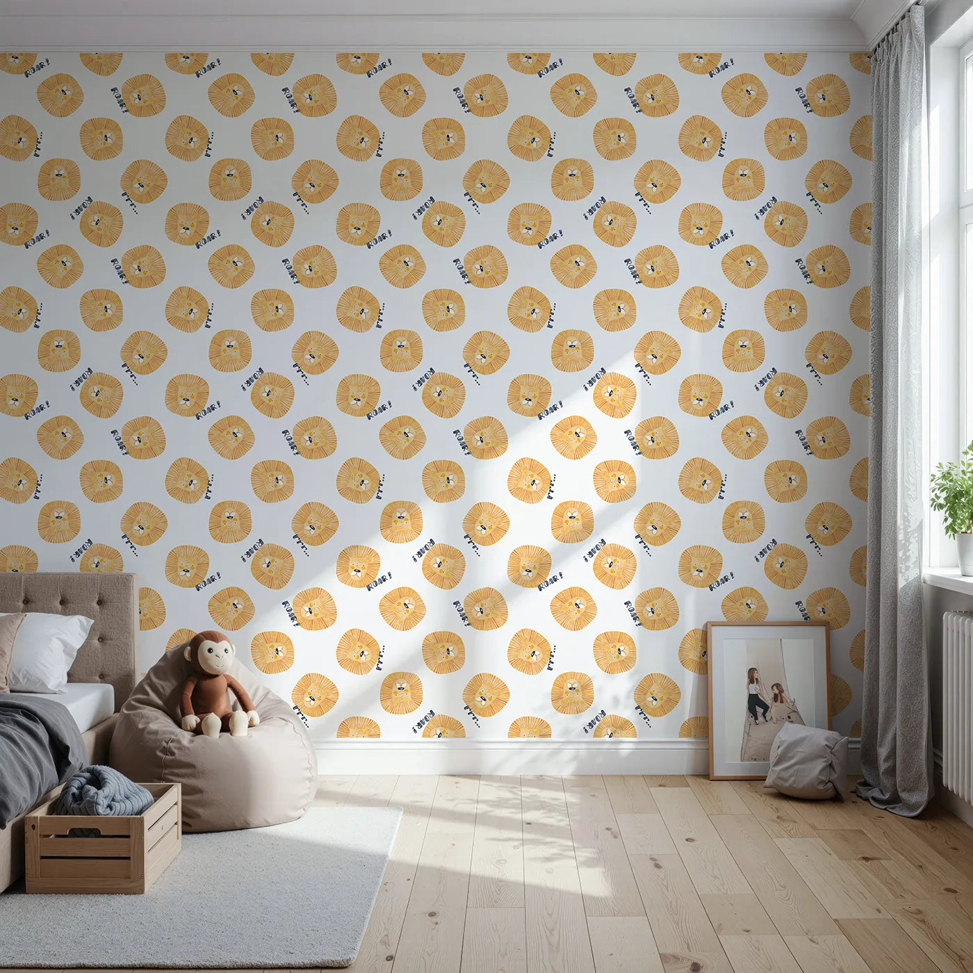 Front view of Whimsy Tots' Watercolor Lion Roar Wallpaper