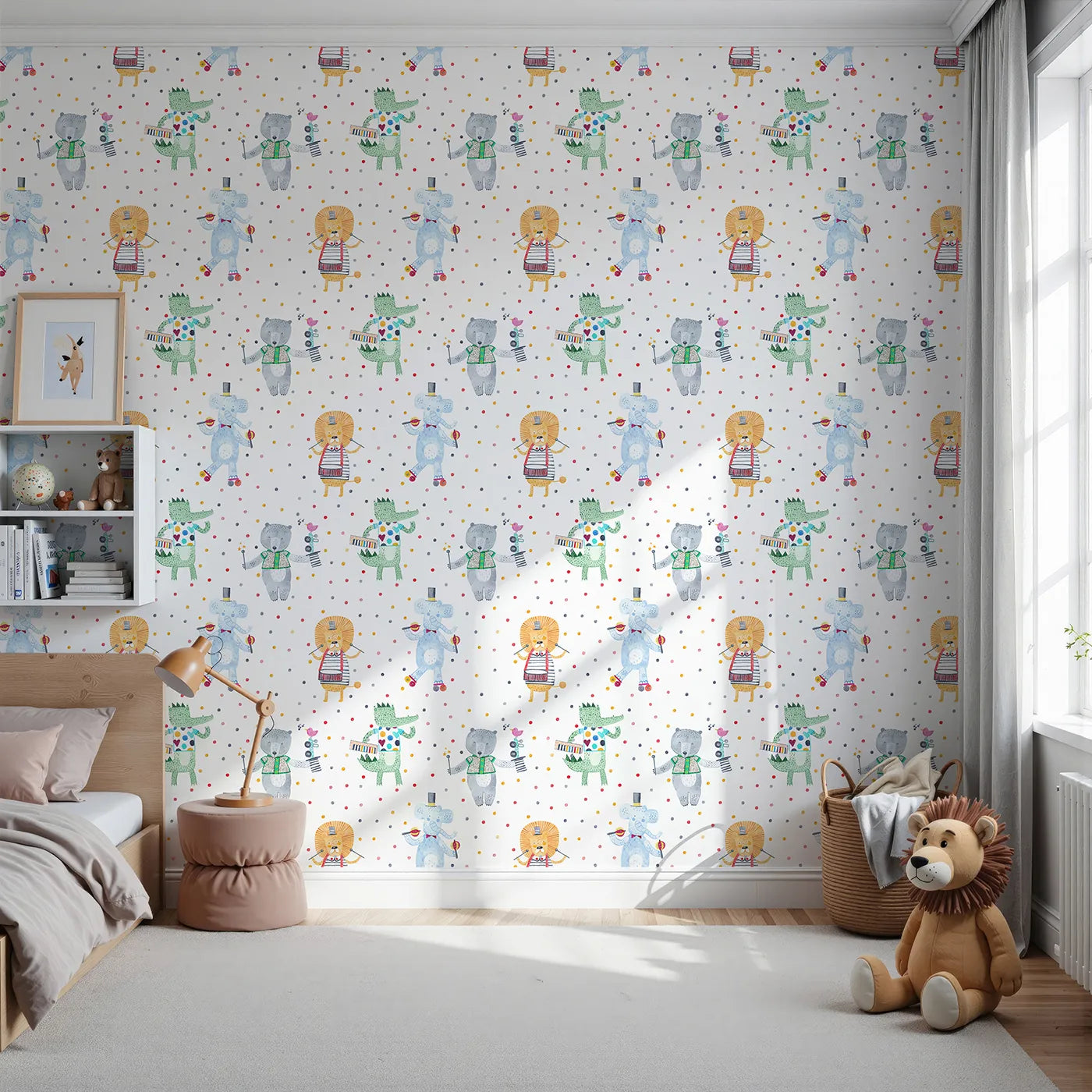 Front view of Whimsy Tots' Animal Circus Parade Wallpaper