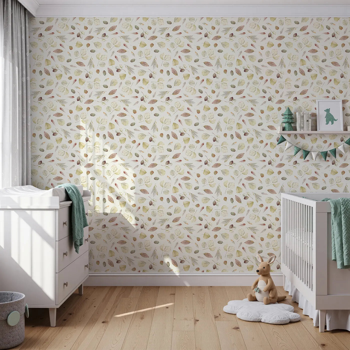 Front view of Whimsy Tots' Faded Autumn Leaves Wallpaper
