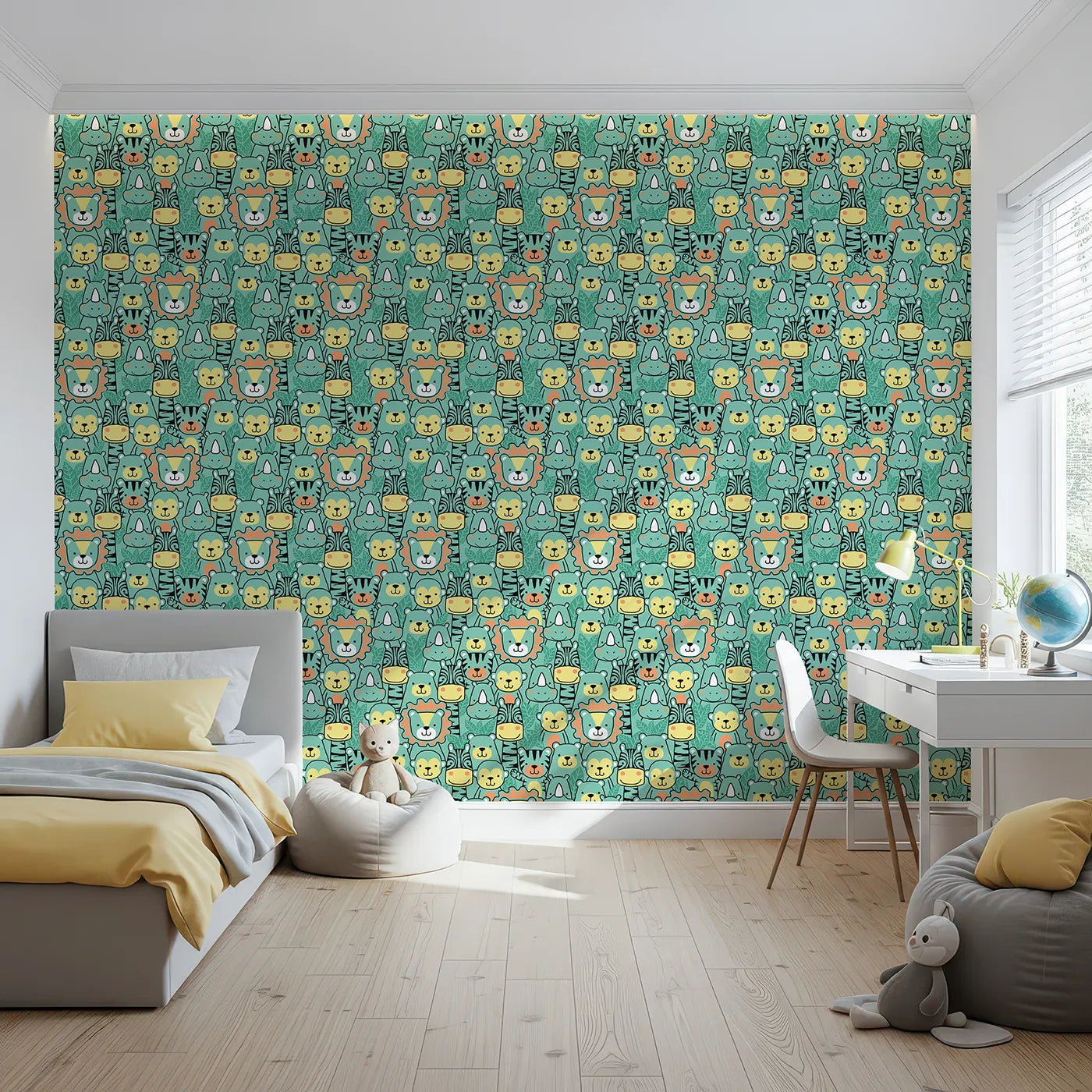 Front view of Whimsy Tots' Jungle Friends Portrait Wallpaper