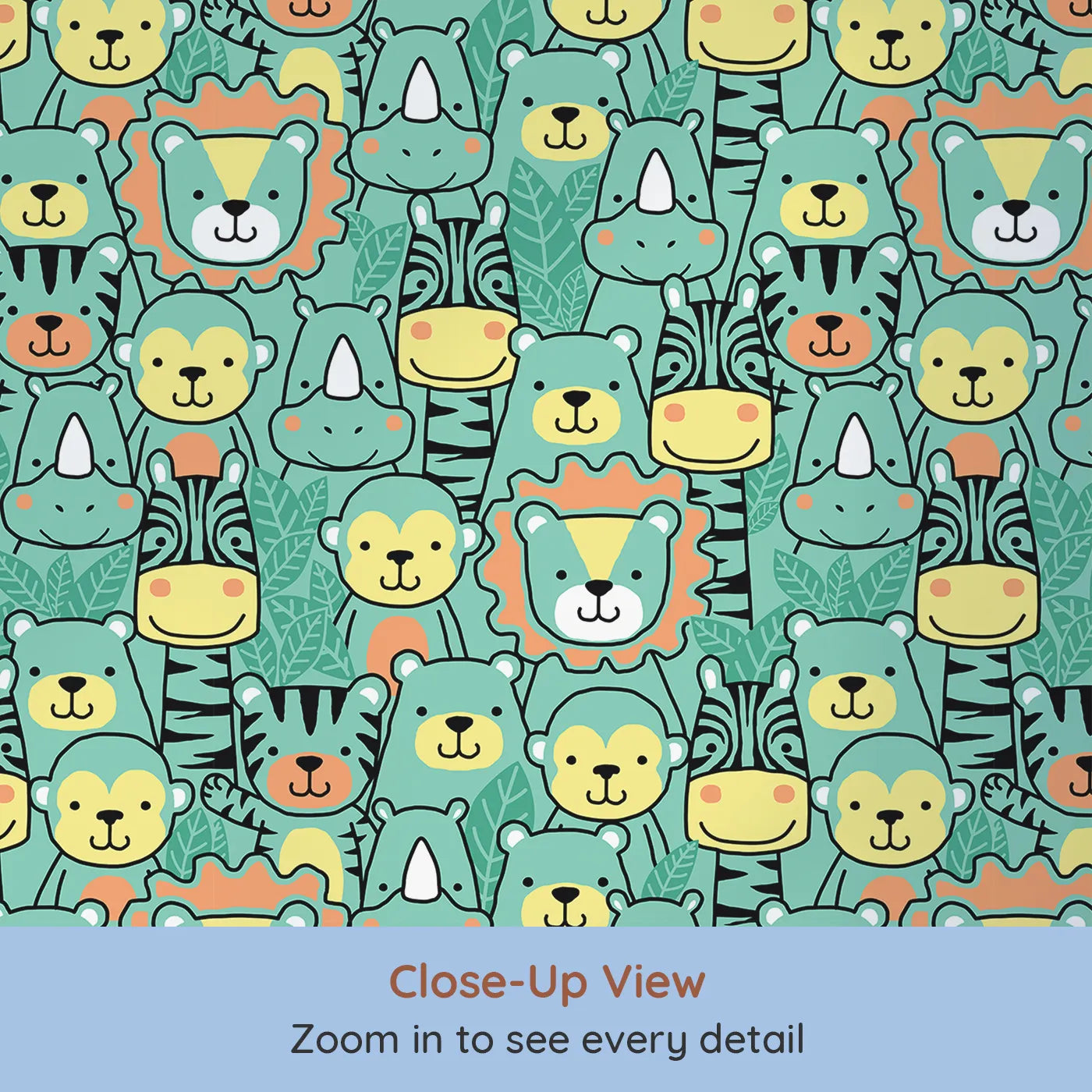 Close-up view of Whimsy Tots' Jungle Friends Portrait Wallpaper (W2129).Where a crowd of friendly animal faces are smiling just for you.