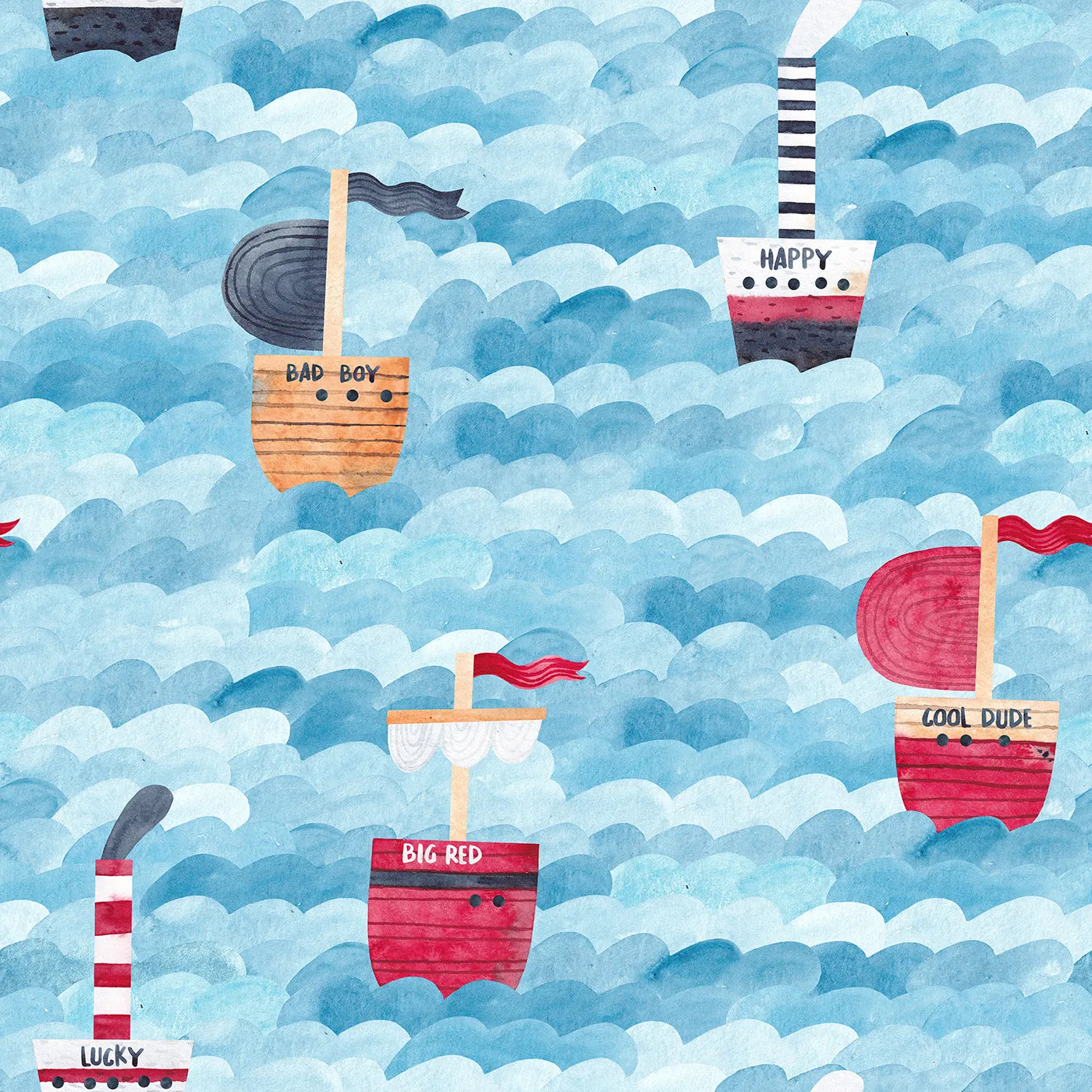 A Watercolor Fleet on a Wavy Adventure