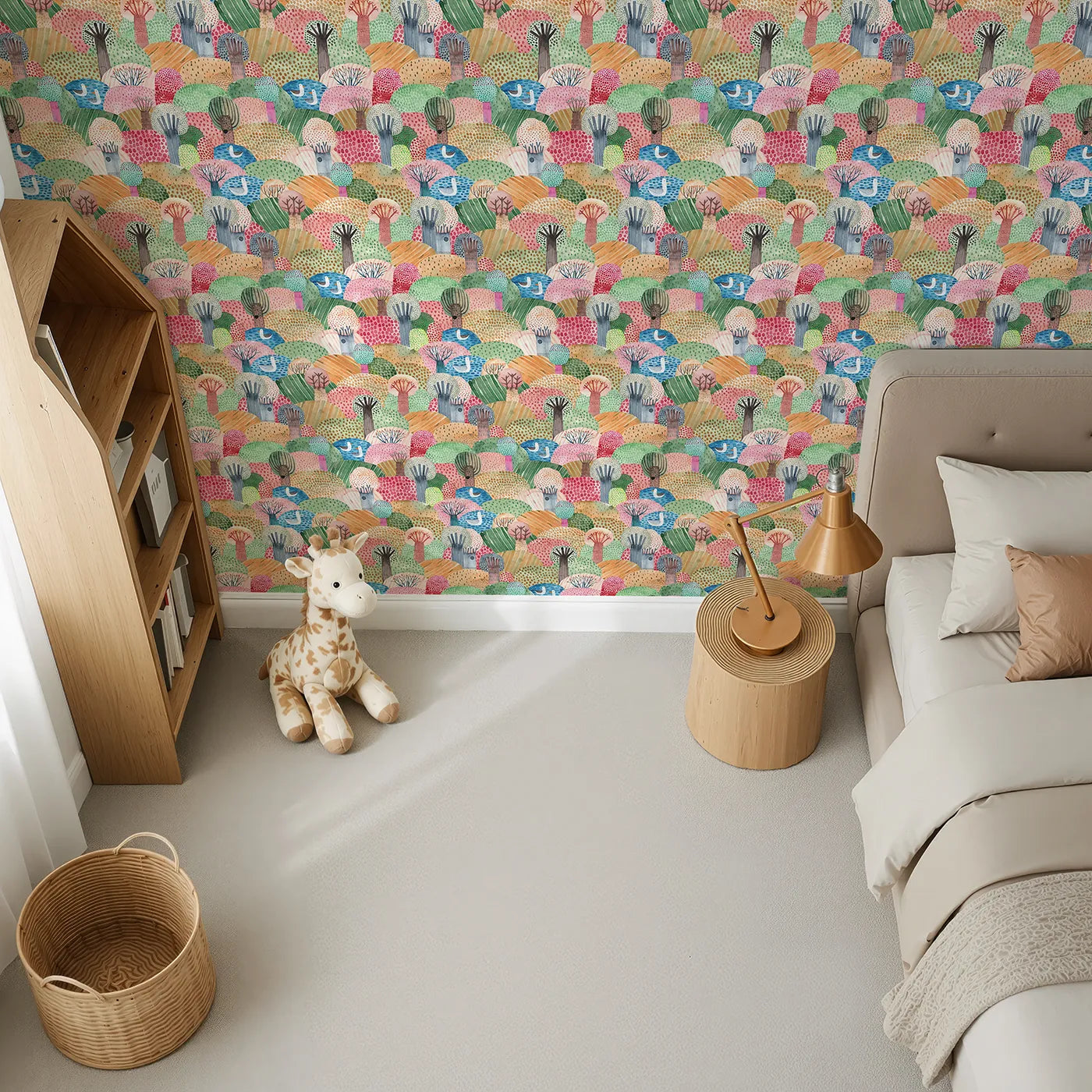 Top-Down view of Whimsy Tots' Abstract Hills and Ponds Wallpaper (W2162).Where colorful hills and serene ponds create a world of imagination.