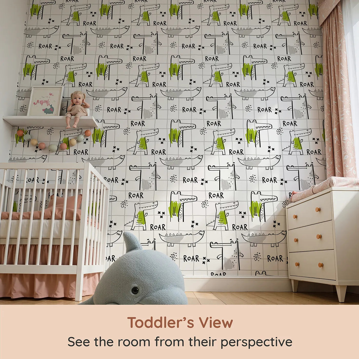 Whimsy Tots Crocodile Roar Doodle Wallpaper (W2167) from your child's view.Where quirky crocodiles are practicing their mightiest roars.