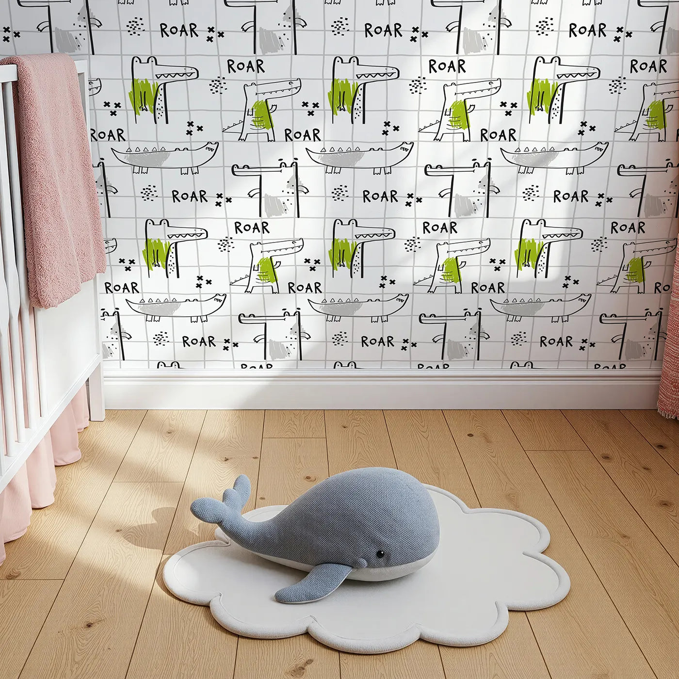 Top-Down view of Whimsy Tots' Crocodile Roar Doodle Wallpaper (W2167).Where quirky crocodiles are practicing their mightiest roars.