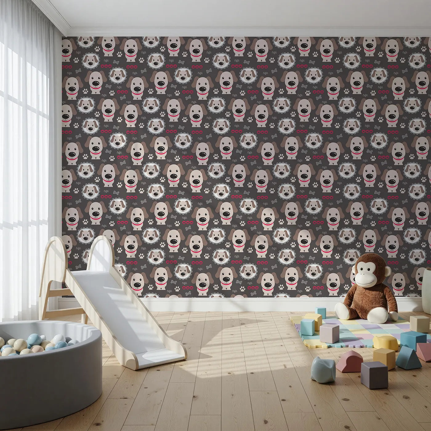 Front view of Whimsy Tots' Cute Puppy Love Wallpaper