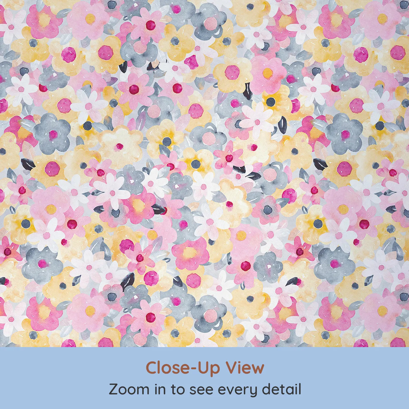 Close-up view of Whimsy Tots' Abstract Floral Burst Wallpaper (W2178).Where a dense garden of color is always in happy bloom.