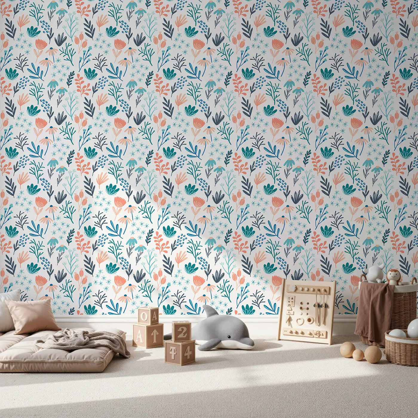 Front view of Whimsy Tots' Modern Botanical Sprigs Wallpaper
