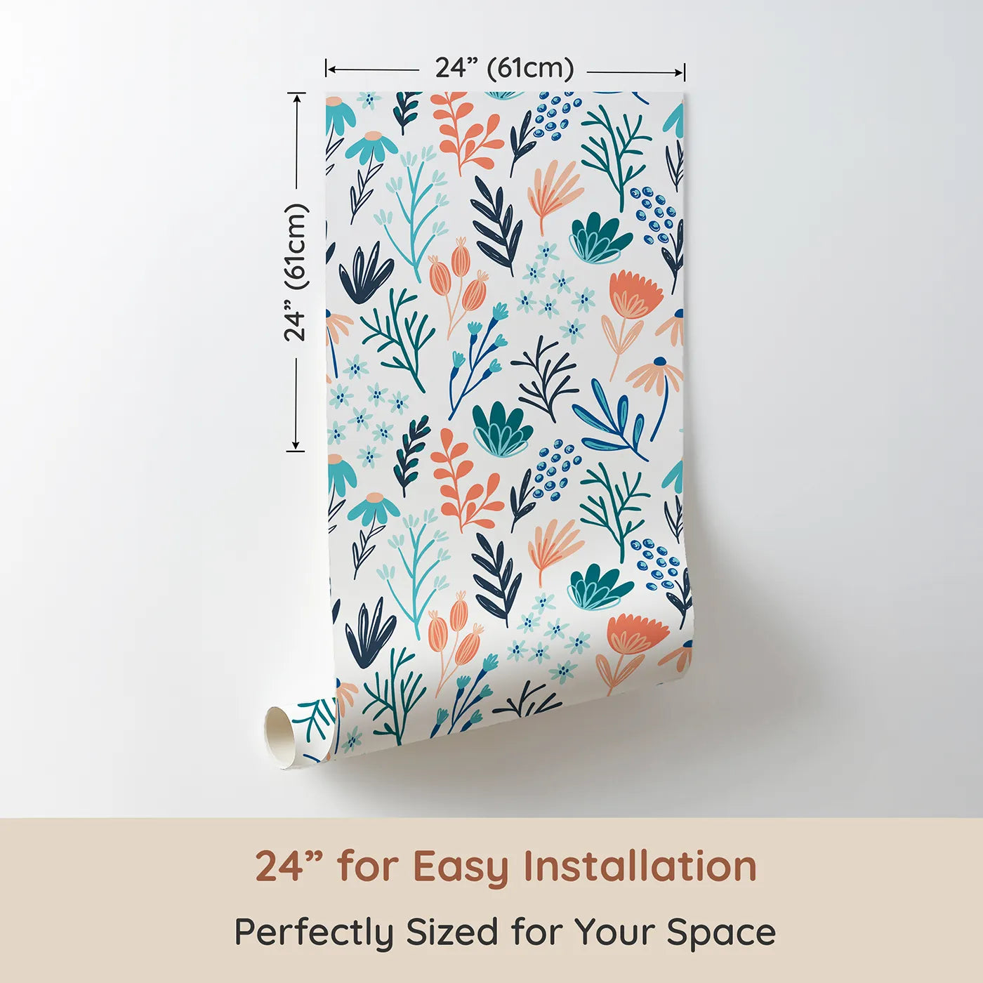 Dimension view of Whimsy Tots Modern Botanical Sprigs Wallpaper (W2179). Printed in 24-inch-wide panel for easy installation. Where cool, graphic botanicals create a modern oasis.