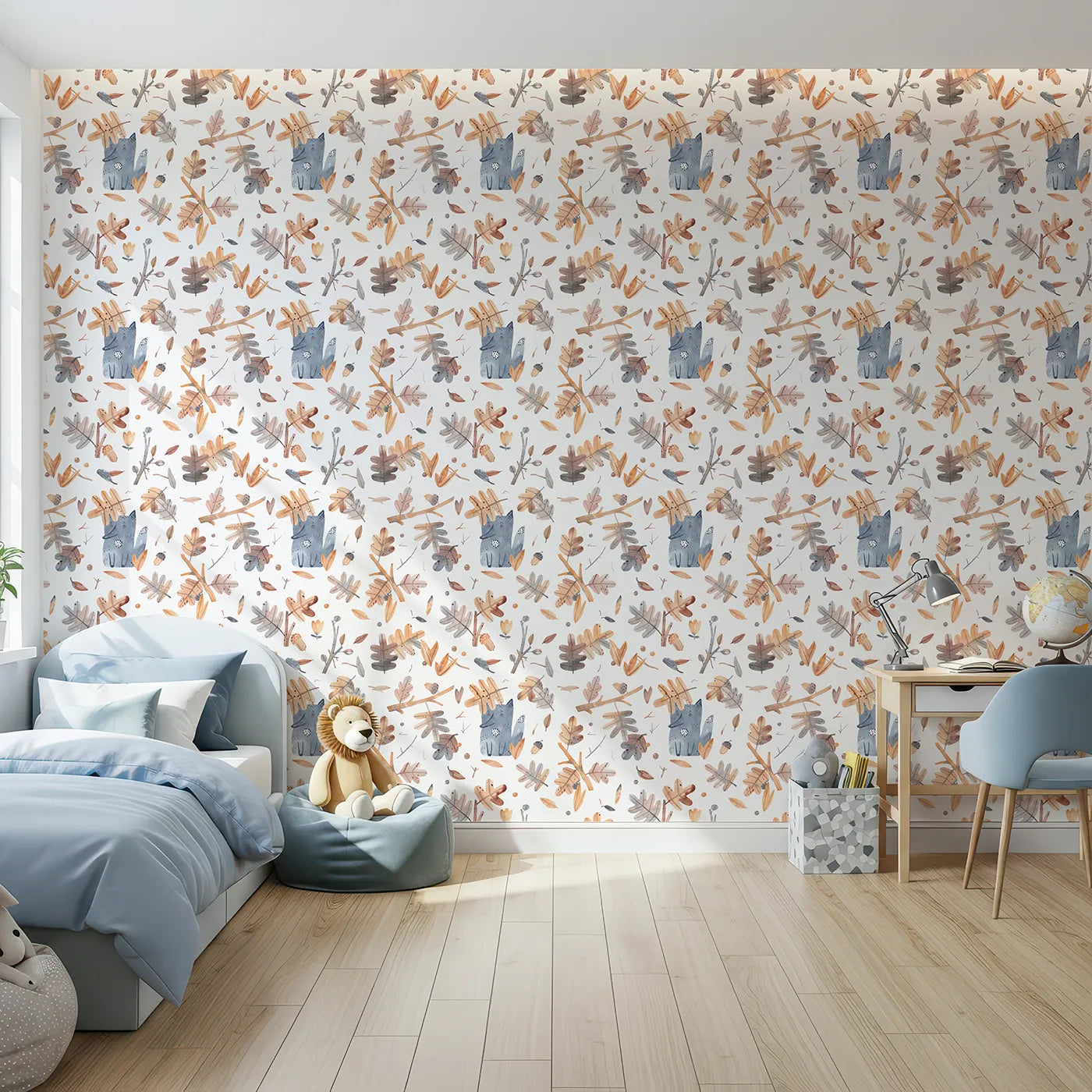 Front view of Whimsy Tots' Watercolor Autumn Fox Wallpaper