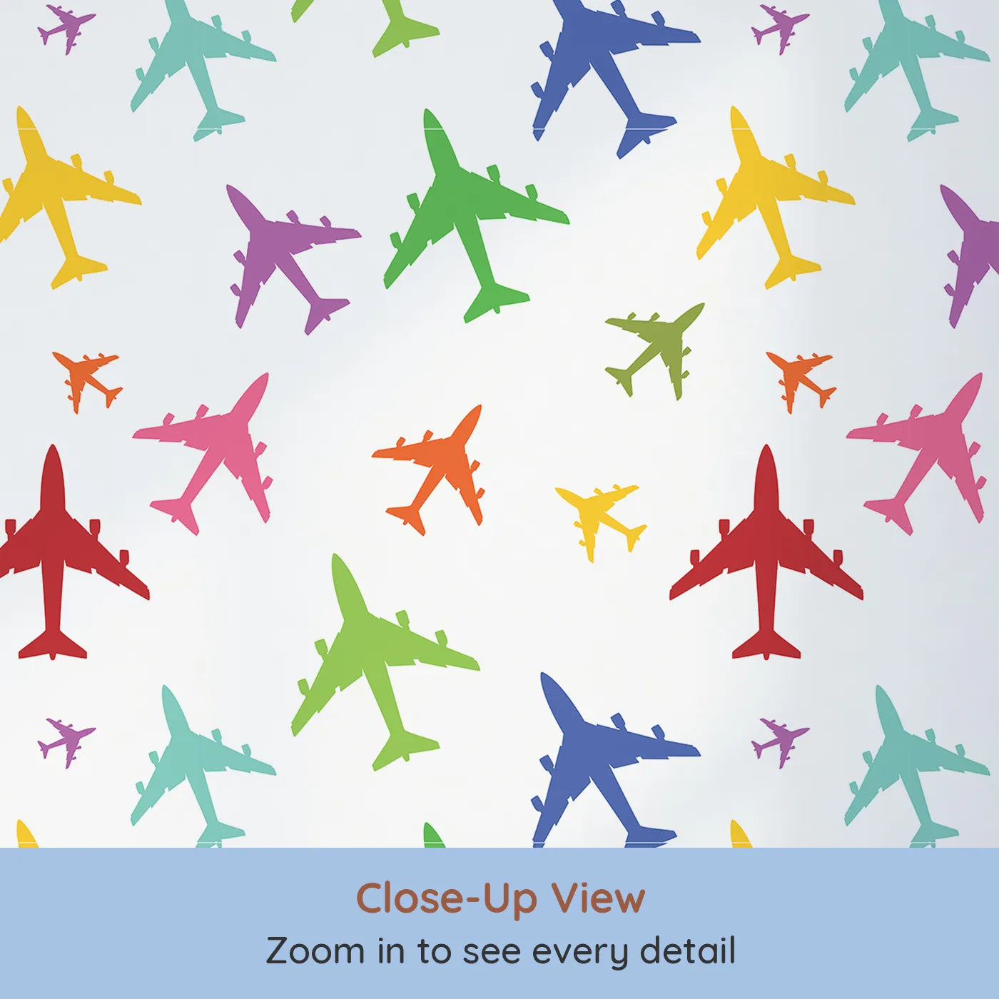Close-up view of Whimsy Tots' Rainbow Airplane Silhouettes Wallpaper (W2191).Where a fleet of colorful jets is ready for takeoff.