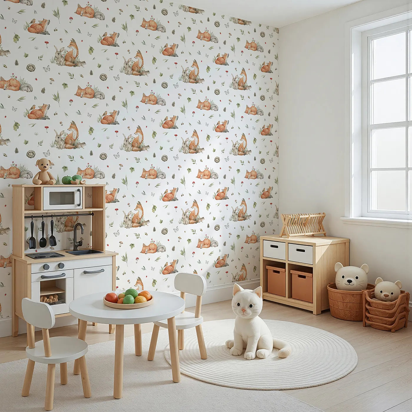 Angled view of Whimsy Tots' Realistic Woodland Friends Wallpaper (W2207).Where gentle woodland creatures are captured in stunning detail.