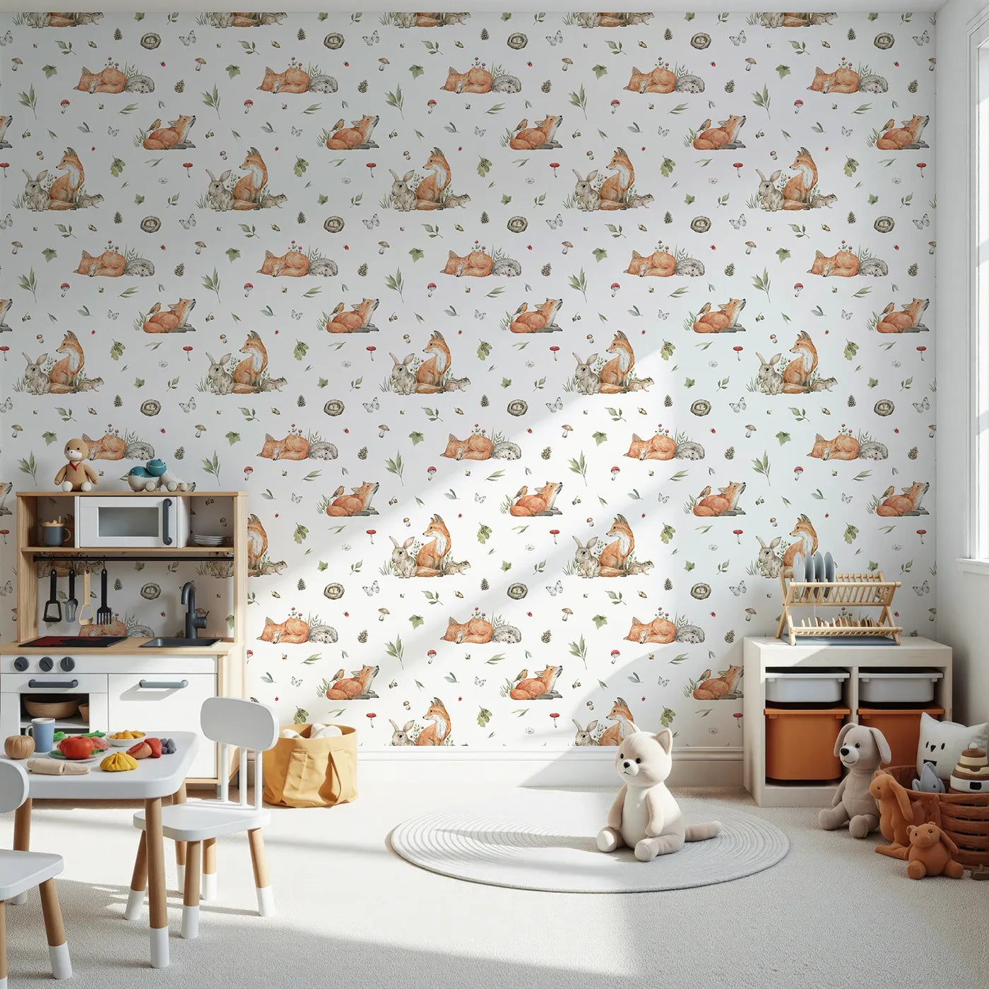 Front view of Whimsy Tots' Realistic Woodland Friends Wallpaper