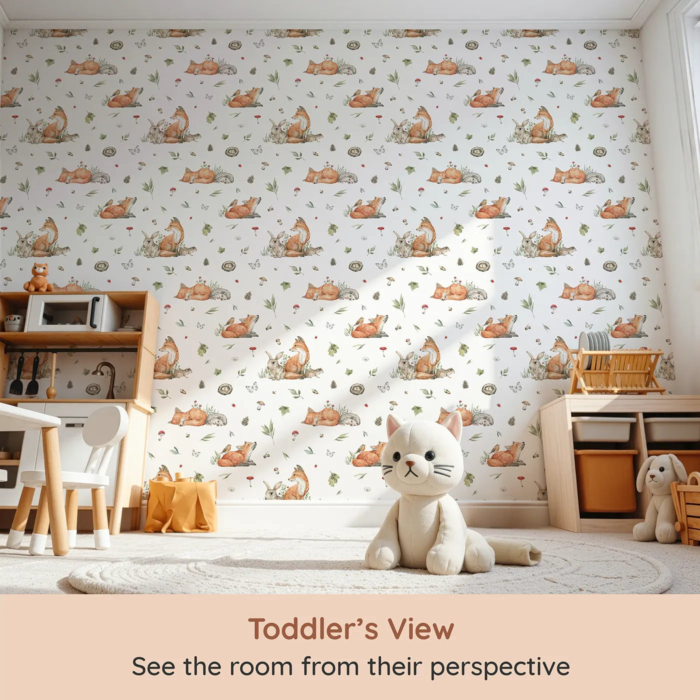 Whimsy Tots Realistic Woodland Friends Wallpaper (W2207) from your child's view.Where gentle woodland creatures are captured in stunning detail.