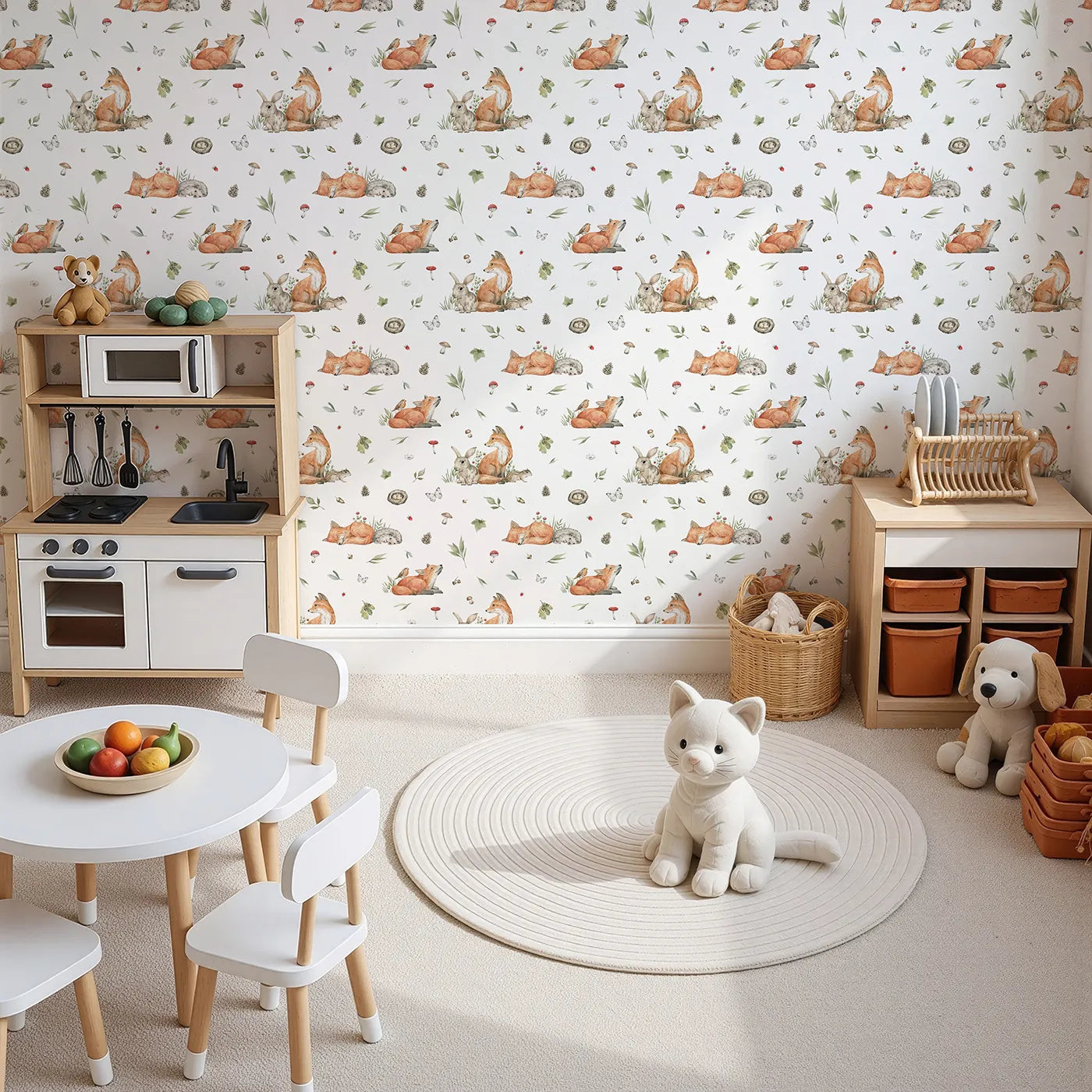 Top-Down view of Whimsy Tots' Realistic Woodland Friends Wallpaper (W2207).Where gentle woodland creatures are captured in stunning detail.