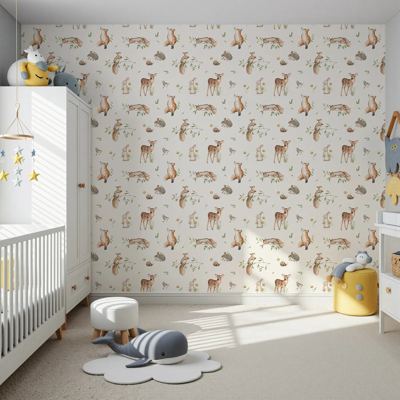 Front view of Whimsy Tots' Realistic Woodland Gathering Wallpaper