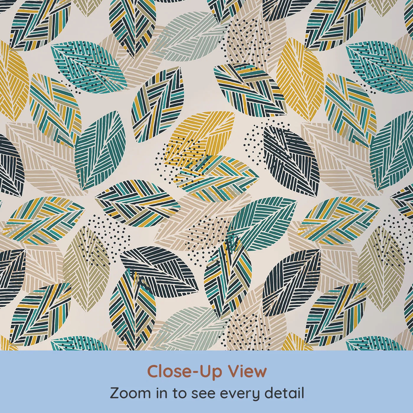 Close-up view of Whimsy Tots' Modern Geometric Leaves Wallpaper (W2237).Where patterned leaves create a cool and contemporary canopy.