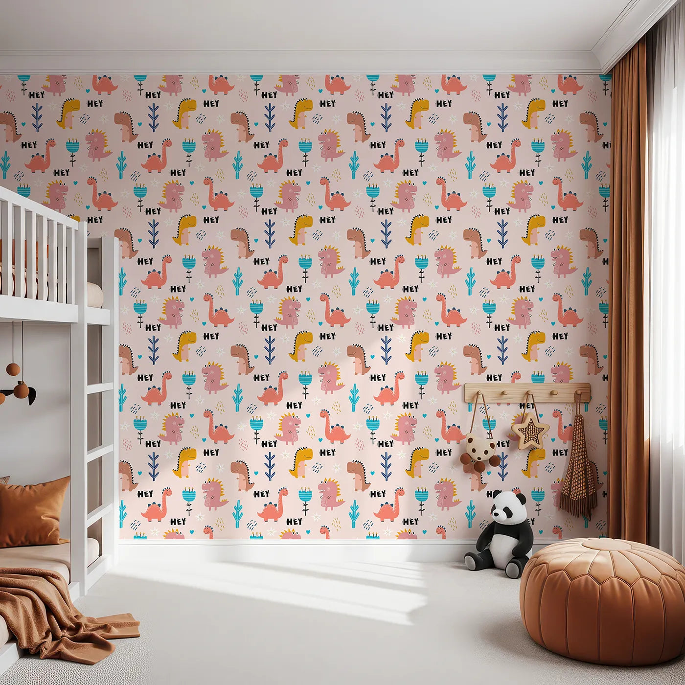 Front view of Whimsy Tots' Friendly Dino Hey Day Wallpaper