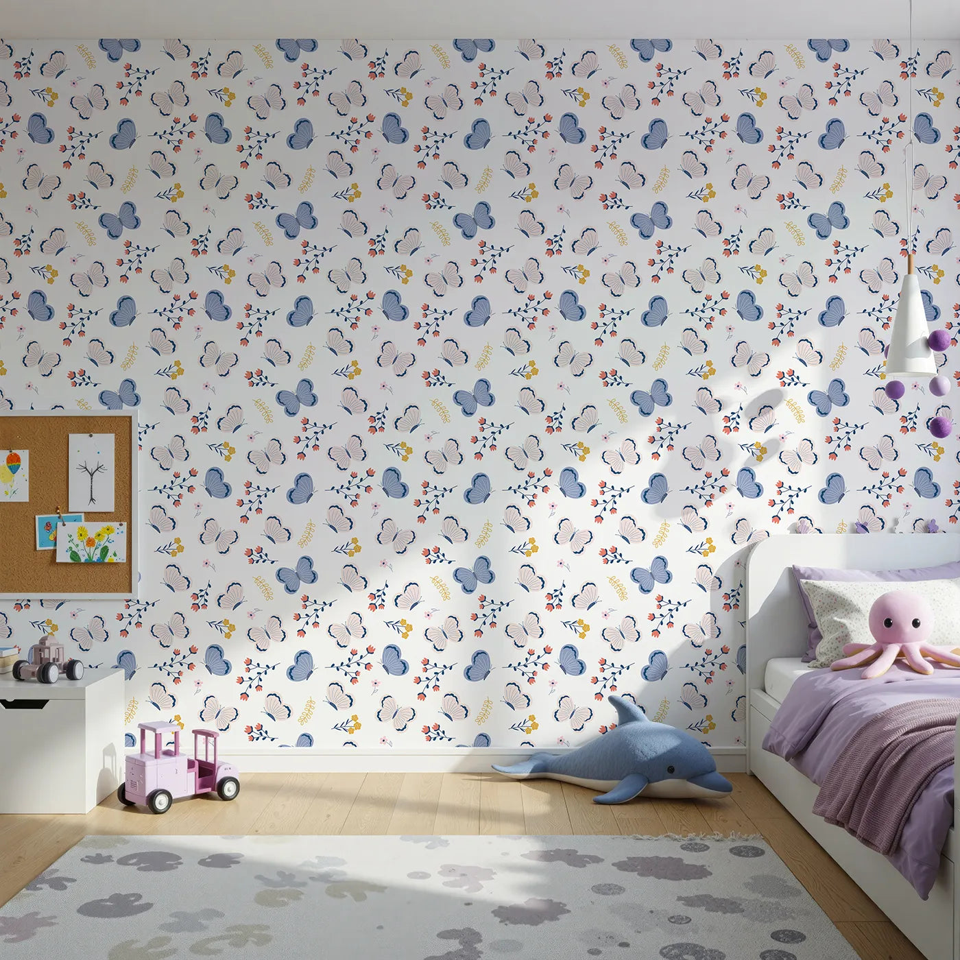Front view of Whimsy Tots' Butterfly Garden Bloom Wallpaper