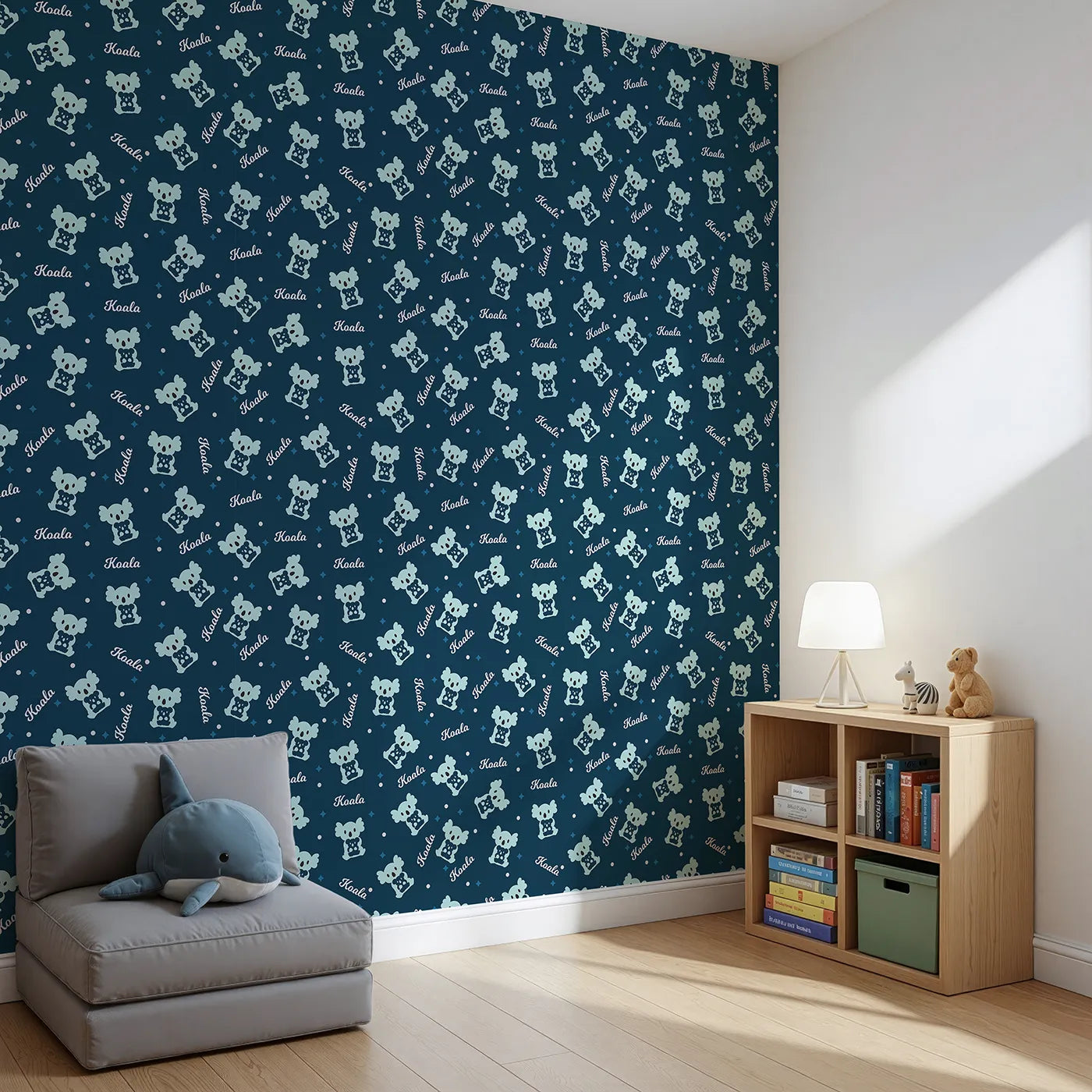 Angled view of Whimsy Tots' Koala Cuddle Club Wallpaper (W2248).Where a club of cute koalas is always ready for a hug.