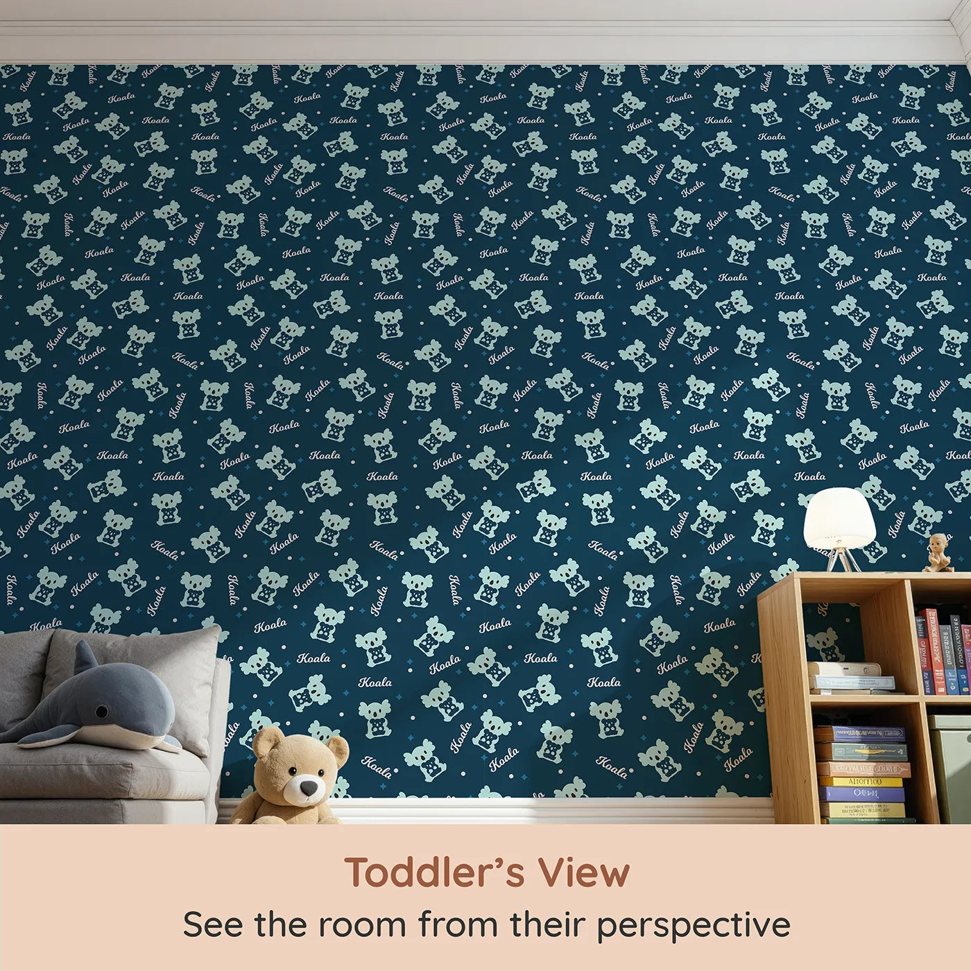 Whimsy Tots Koala Cuddle Club Wallpaper (W2248) from your child's view.Where a club of cute koalas is always ready for a hug.