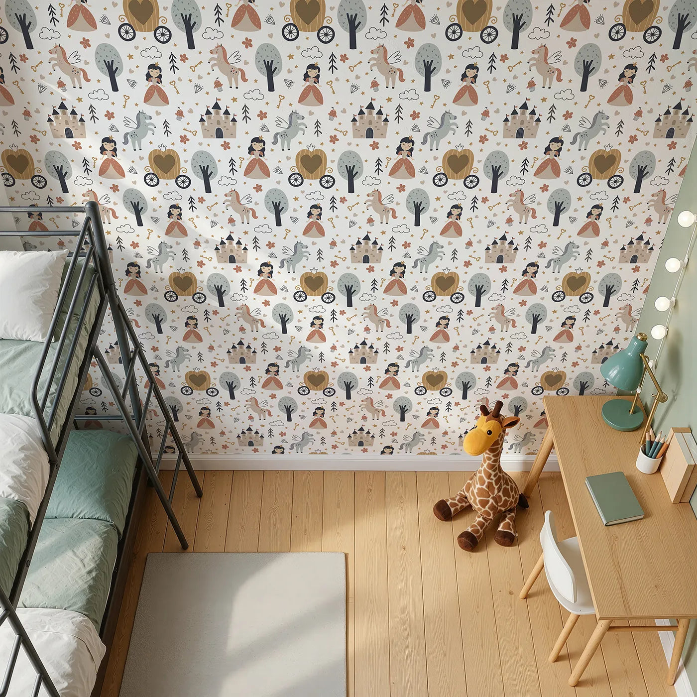 Top-Down view of Whimsy Tots' Fairytale Princess Garden Wallpaper (W2250).Where every day is a beautiful fairytale waiting to happen.