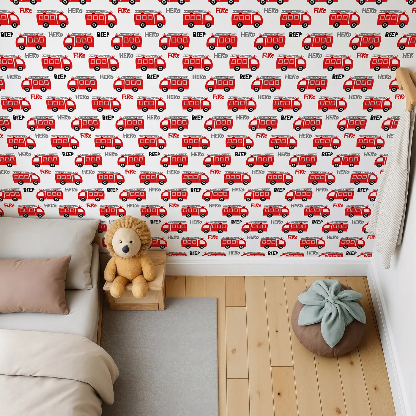 Top-Down view of Whimsy Tots' Fire Truck Hero Wallpaper (W2264).Where brave fire trucks are always ready to be a hero.