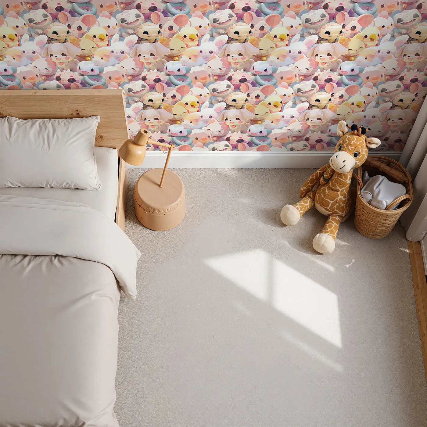 Top-Down view of Whimsy Tots' Kawaii Animal Friends Wallpaper (W2269).Where a whole world of adorable, chibi-style animals are gathered.