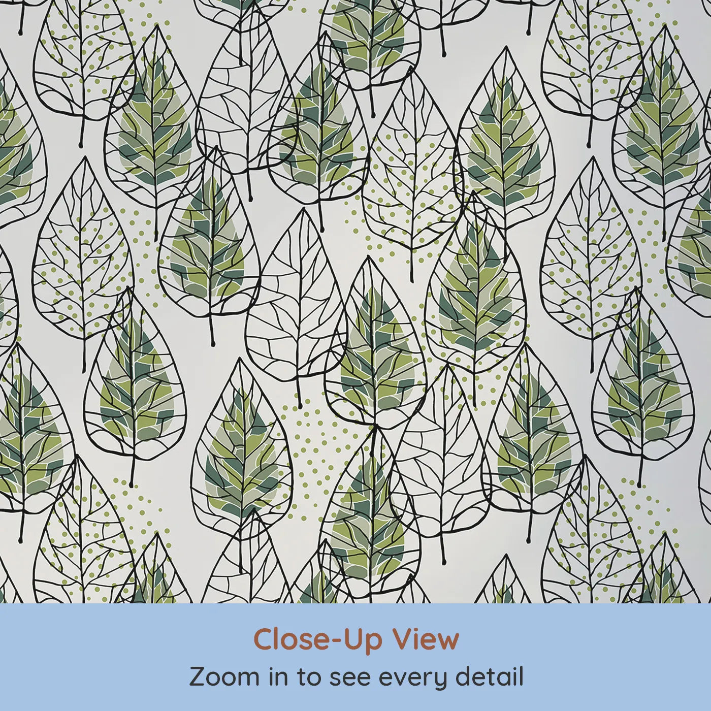 Close-up view of Whimsy Tots' Modern Stained Glass Leaves Wallpaper (W2270).Where the beauty of a leaf is captured in modern, graphic style.