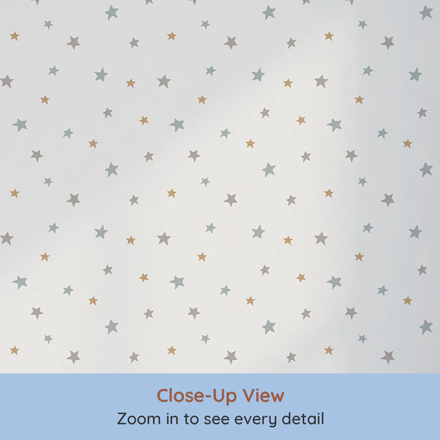 Close-up view of Whimsy Tots' Neutral Starry Sky Wallpaper (W2274).Where a soft, starry sky is perfect for wishing on a star.