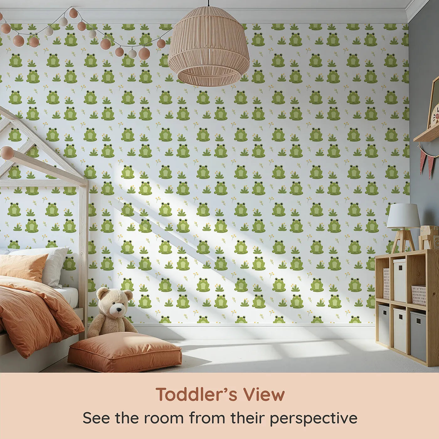 Whimsy Tots Happy Frog Pond Wallpaper (W2301) from your child's view.Where the happiest little frogs are waiting to say hello.