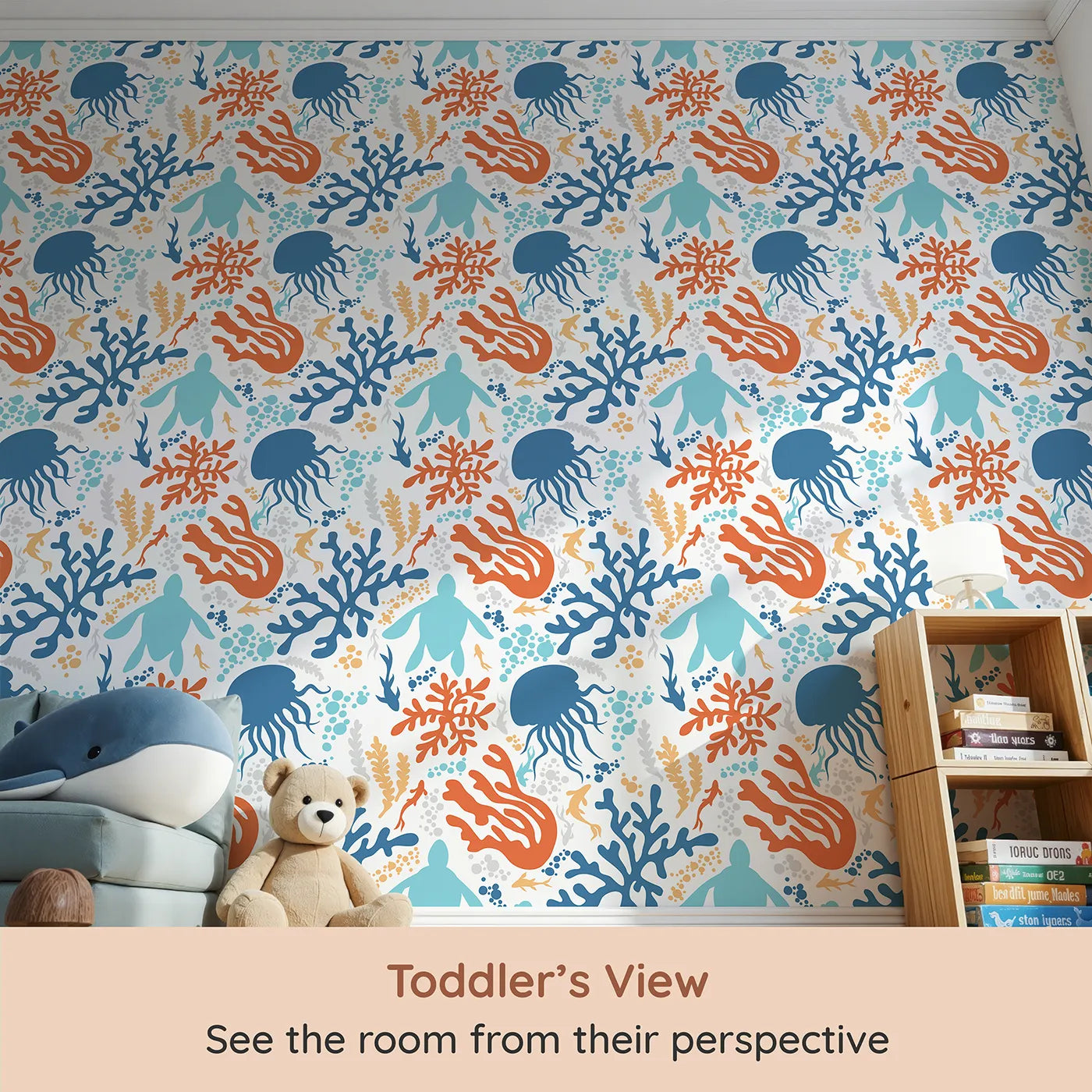Whimsy Tots Abstract Coral Reef Silhouettes Wallpaper (W2303) from your child's view.Where a colorful reef is teeming with life and energy.