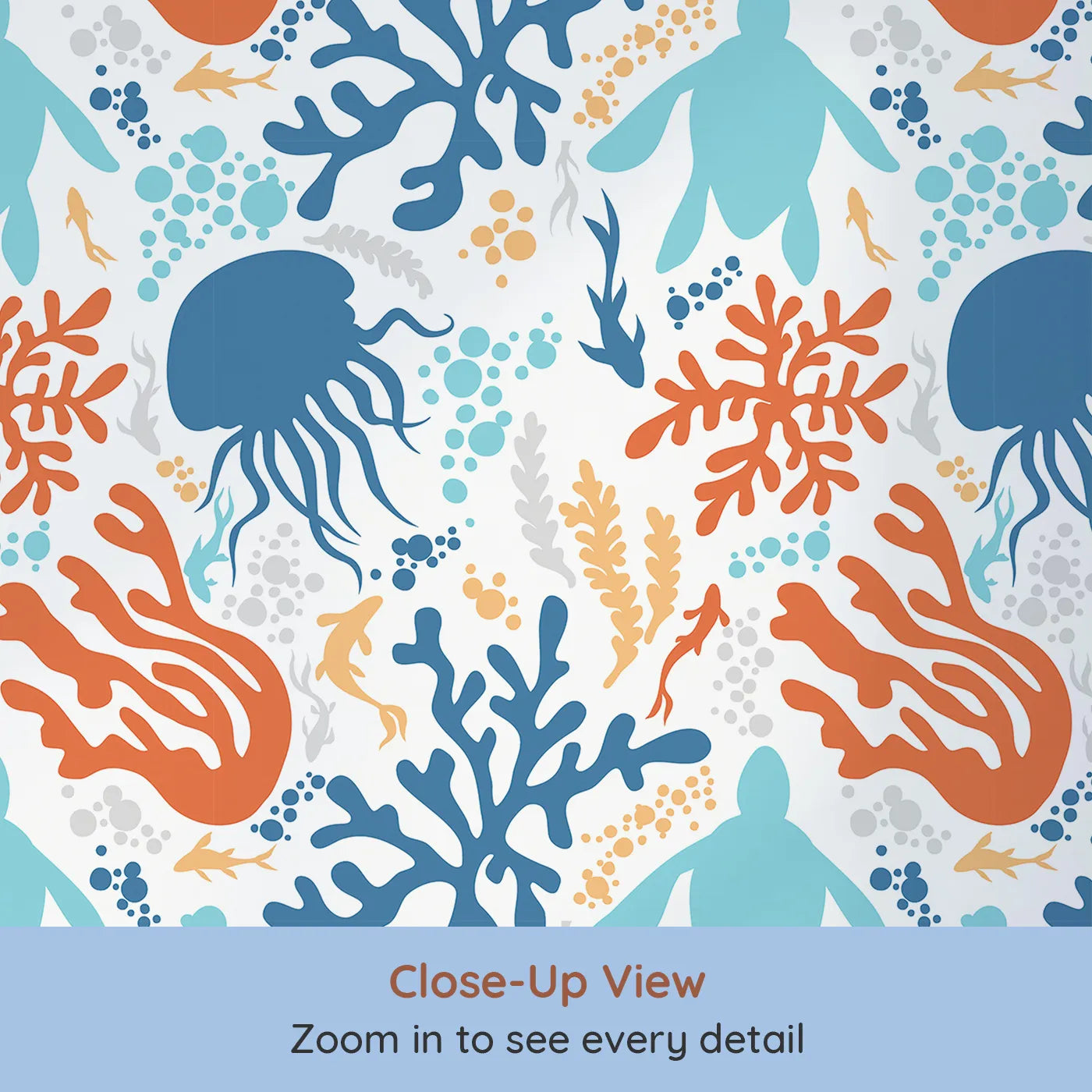 Close-up view of Whimsy Tots' Abstract Coral Reef Silhouettes Wallpaper (W2303).Where a colorful reef is teeming with life and energy.