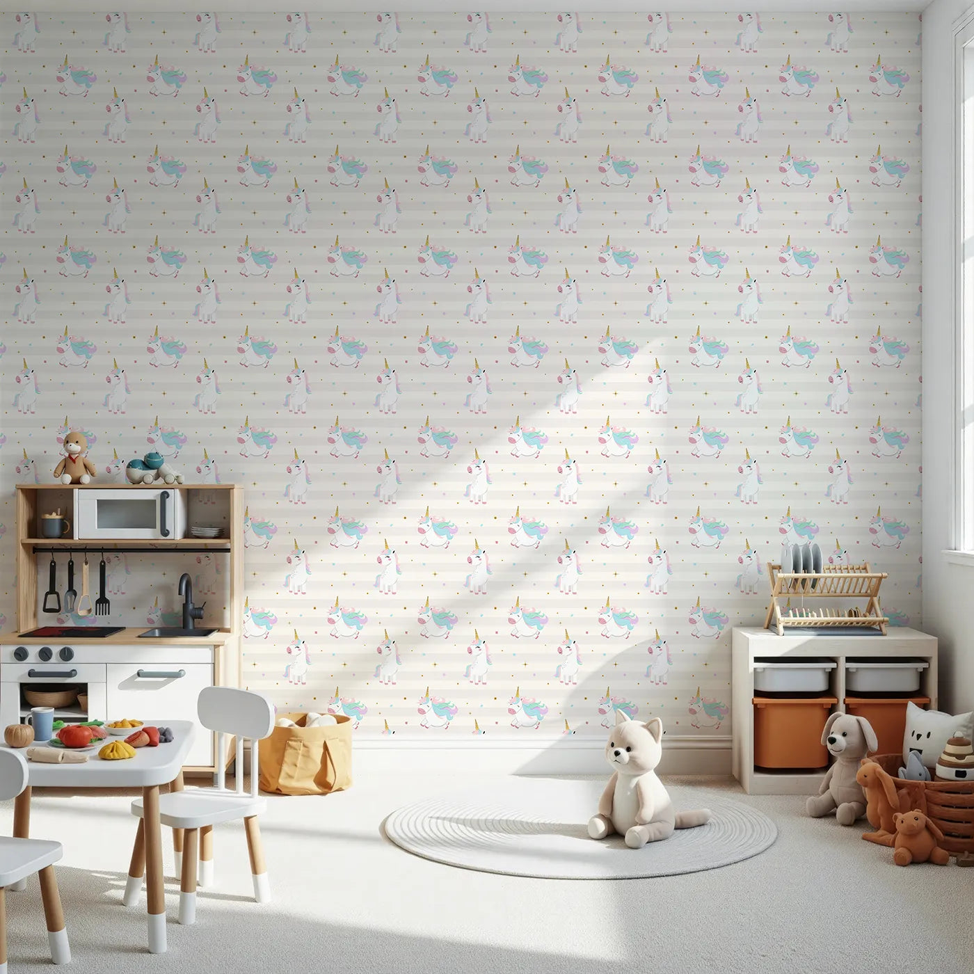 Front view of Whimsy Tots' Flying Unicorn Party Wallpaper