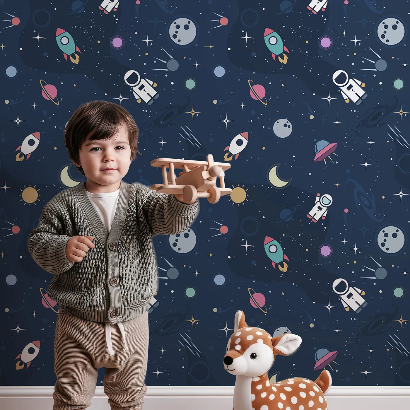 Front view of Whimsy Tots' Flat Graphic Space Wallpaper