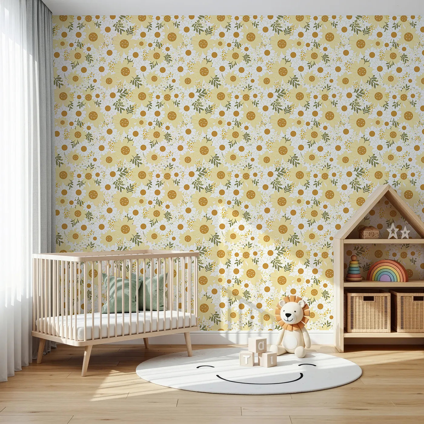 Front view of Whimsy Tots' Golden Daisy Parade Wallpaper