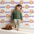 Lovely child standing in front of Whimsy Tots Striped Safari Cubs Wallpaper in Purple with lion, stripe, paw in design. Lovely child standing in front of Whimsy Tots Striped Safari Cubs Wallpaper in Purple with lion, stripe, paw in design.