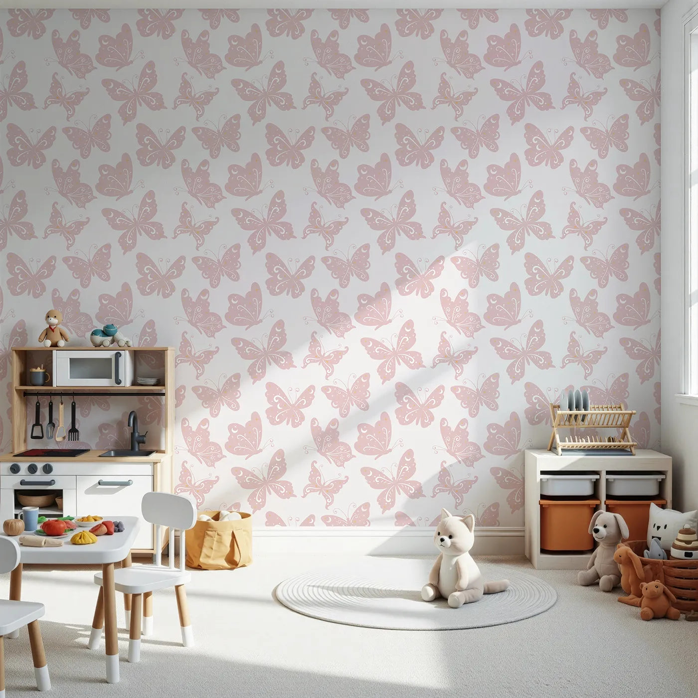 Front view of Whimsy Tots' Celestial Wings Butterfly Wallpaper in Blush Pink