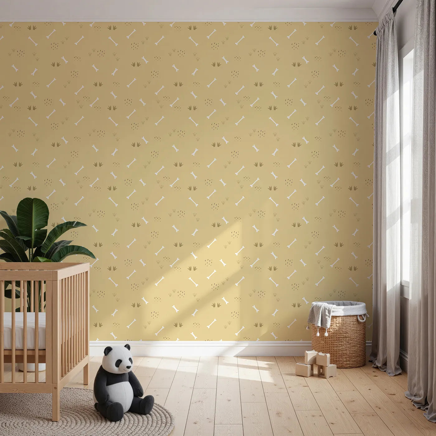 Front view of Whimsy Tots' Dino Dig Basics Wallpaper in Fossil Beige