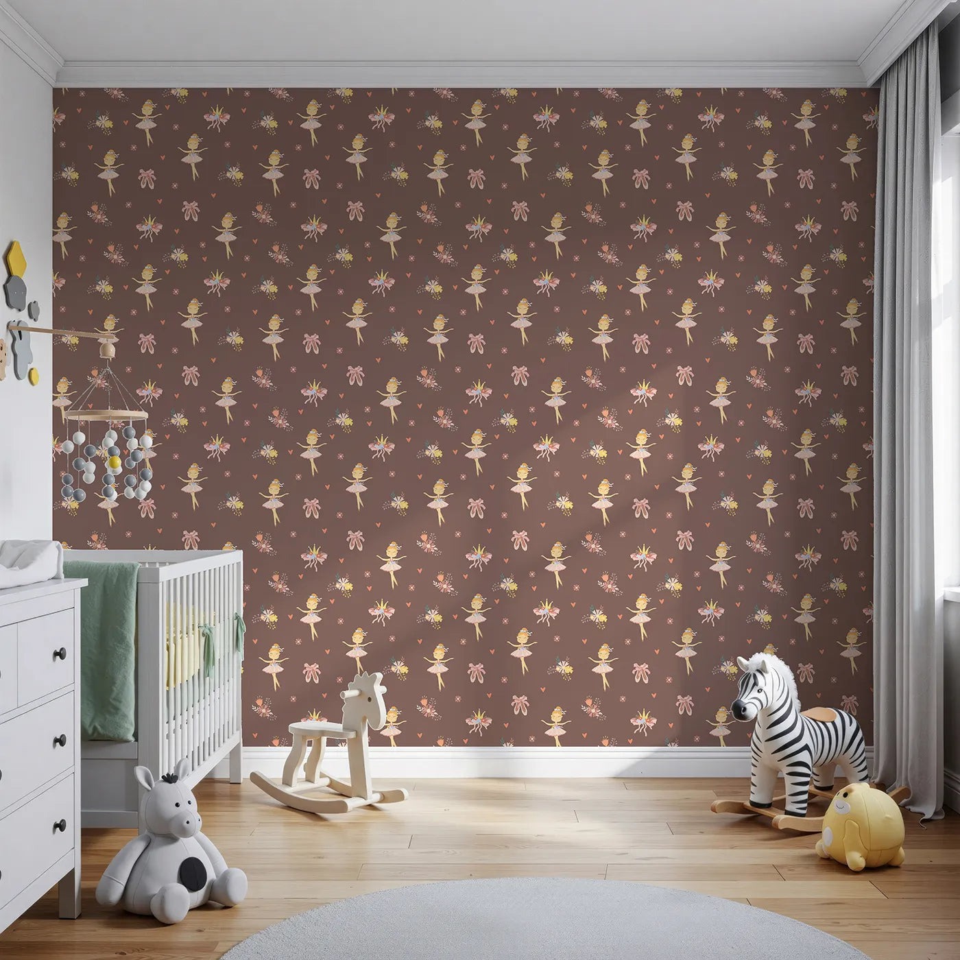 Front view of Whimsy Tots' Blush Ballerina Dreams Wallpaper Pink